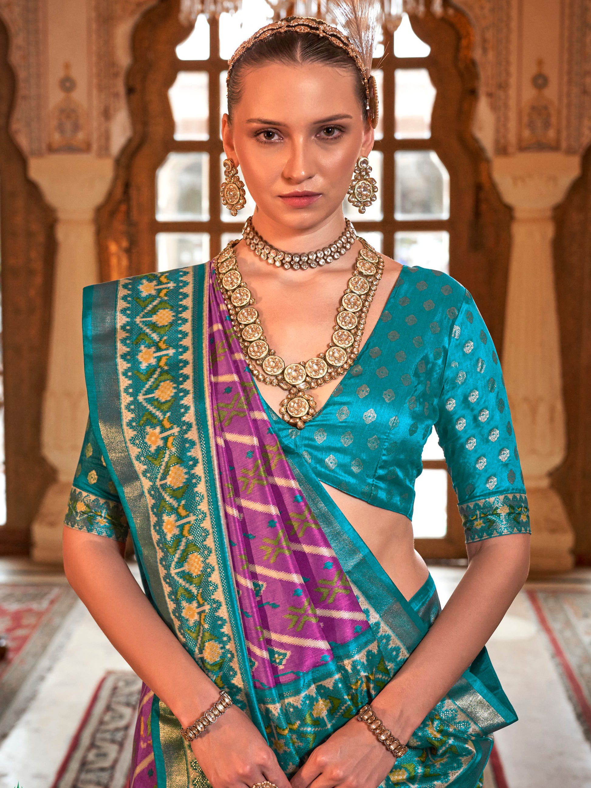 Spectacular Light Purple Patola Printed Silk Festival Wear Saree With Blouse