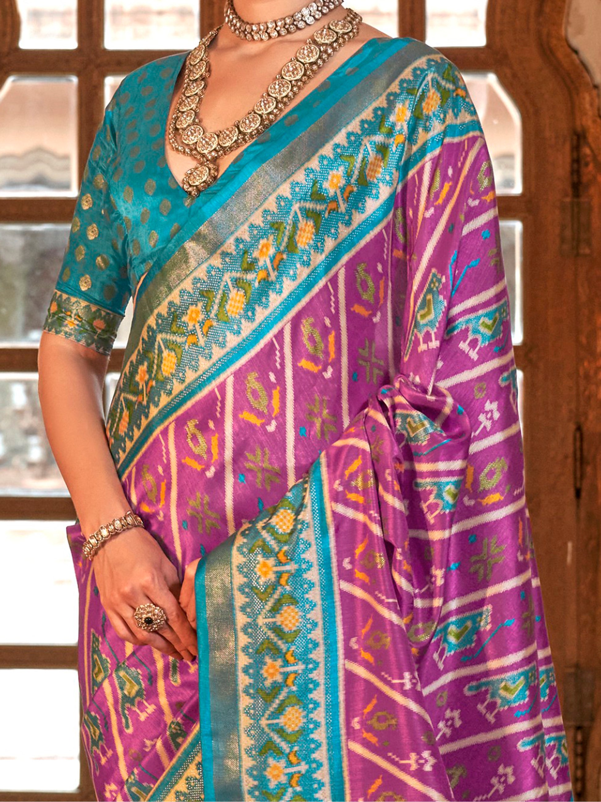 Spectacular Light Purple Patola Printed Silk Festival Wear Saree With Blouse