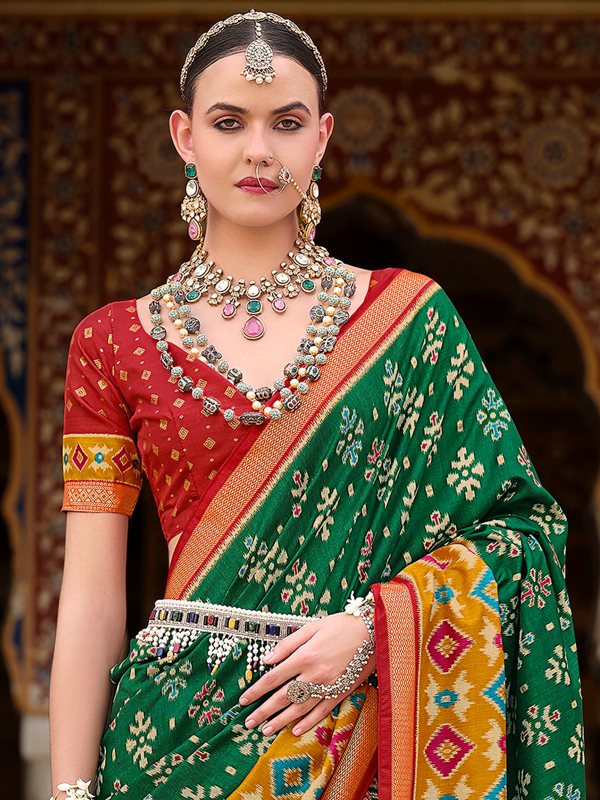 Amazing Green Printed Silk Event Wear Saree With Blouse