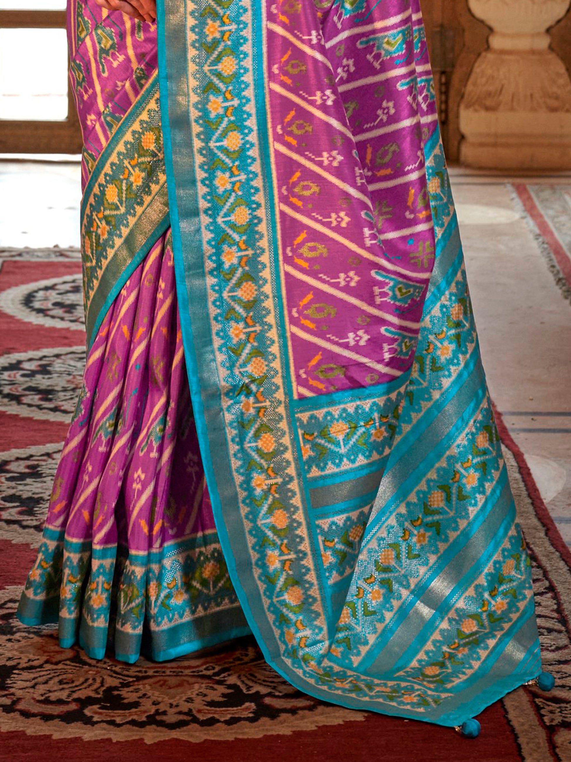 Spectacular Light Purple Patola Printed Silk Festival Wear Saree With Blouse