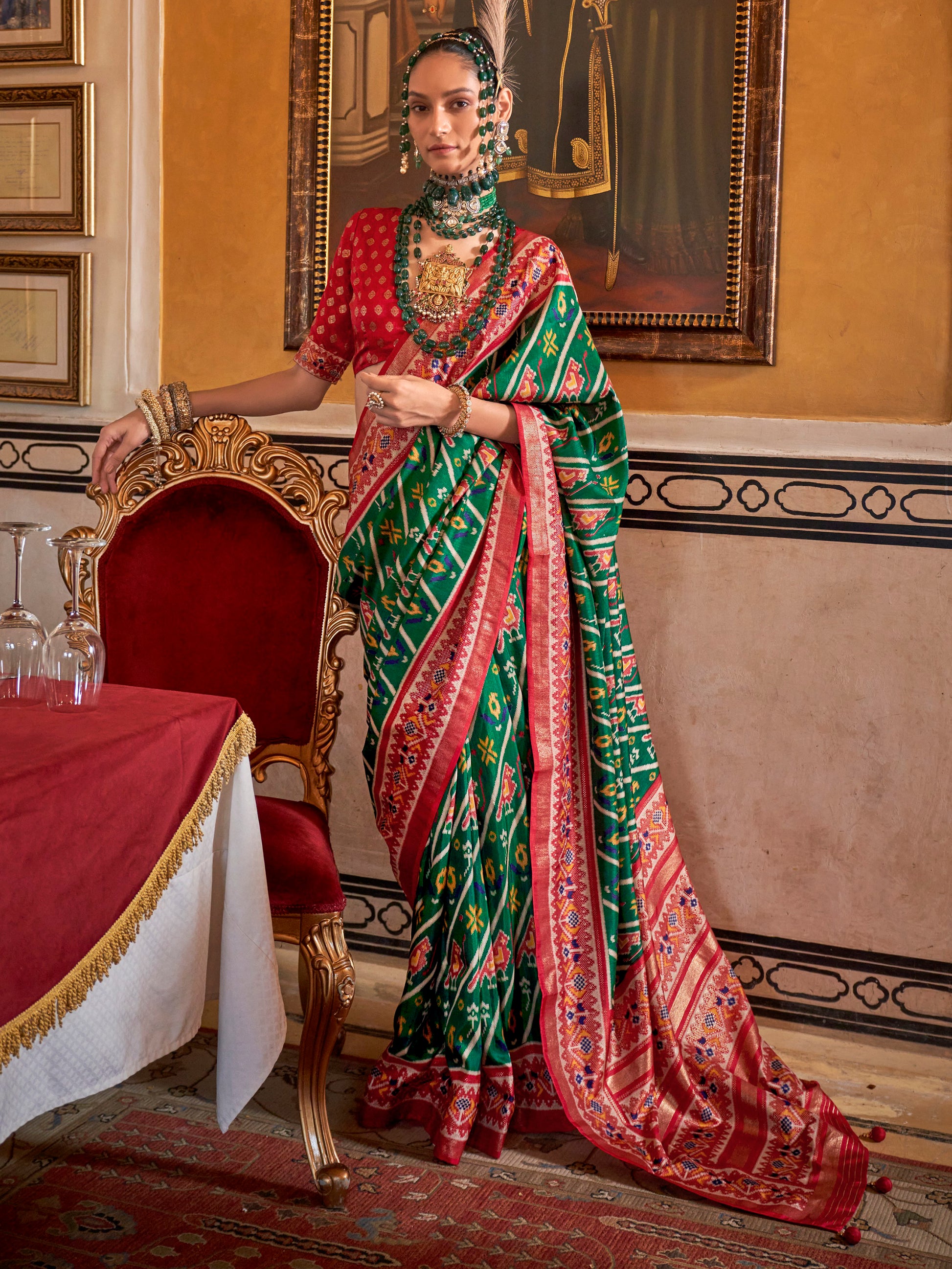 Wonderful Green Printed Silk Event Wear Saree With Blouse