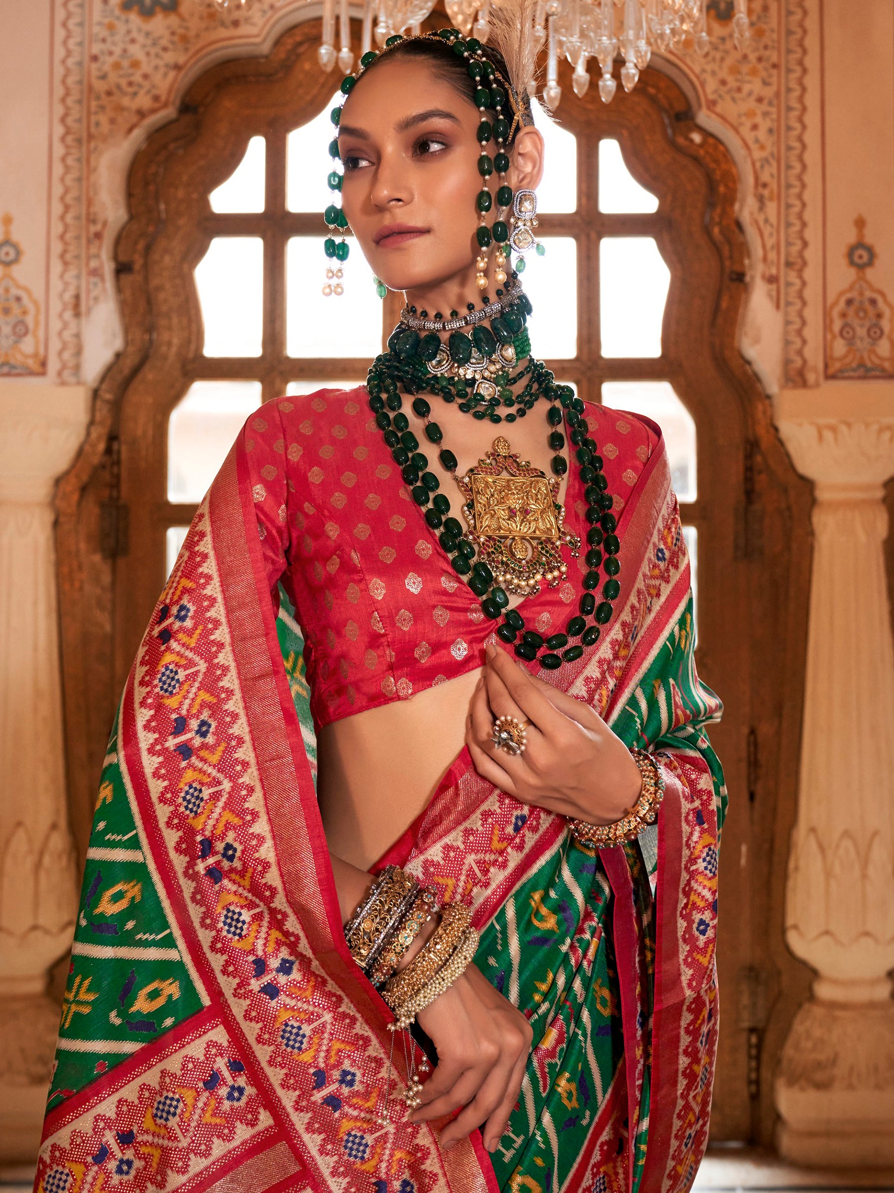 Wonderful Green Printed Silk Event Wear Saree With Blouse