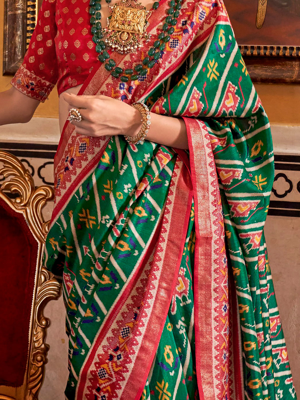Wonderful Green Printed Silk Event Wear Saree With Blouse