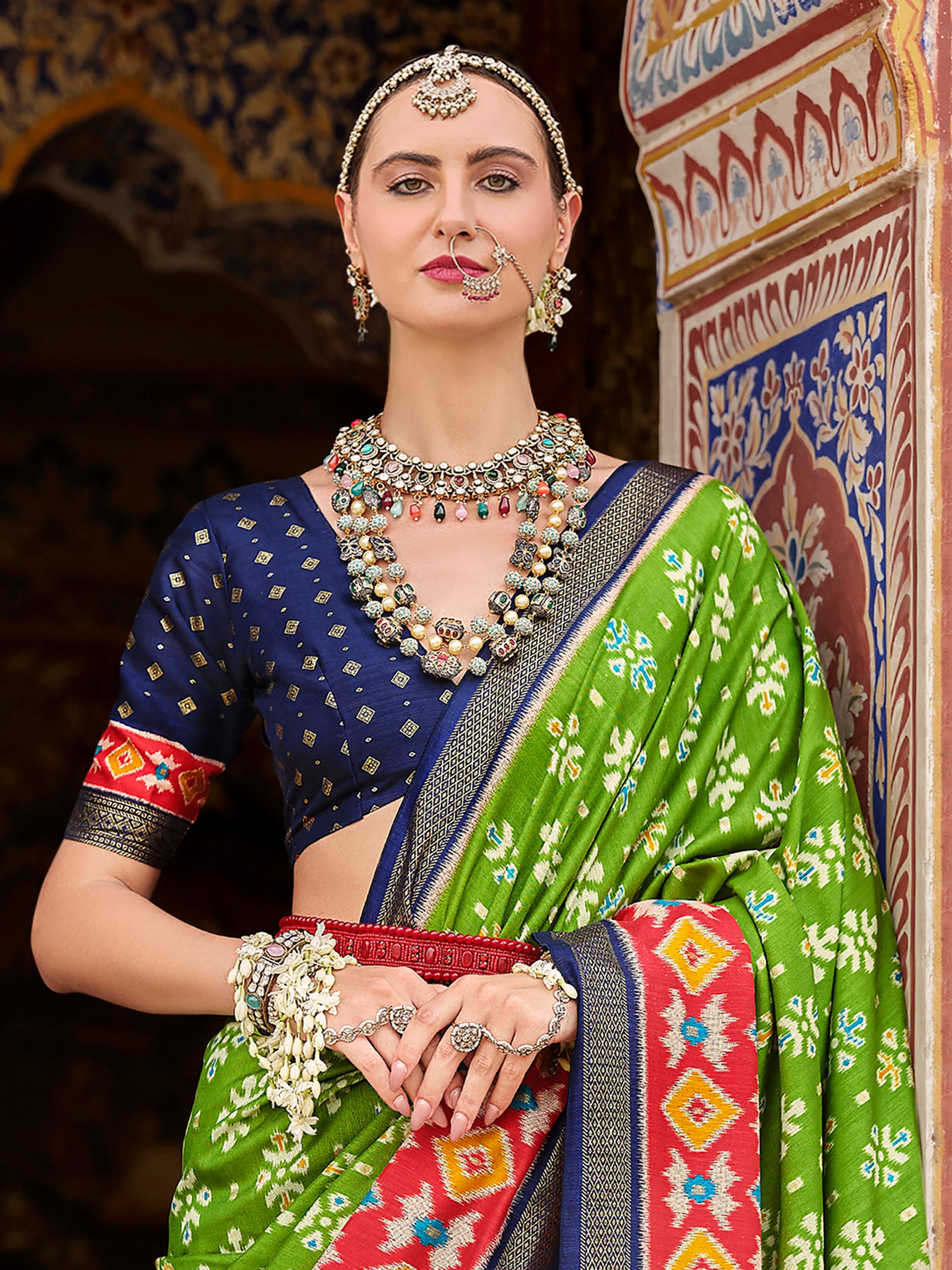 Fantastic Green Printed Silk Traditional Saree With Blouse