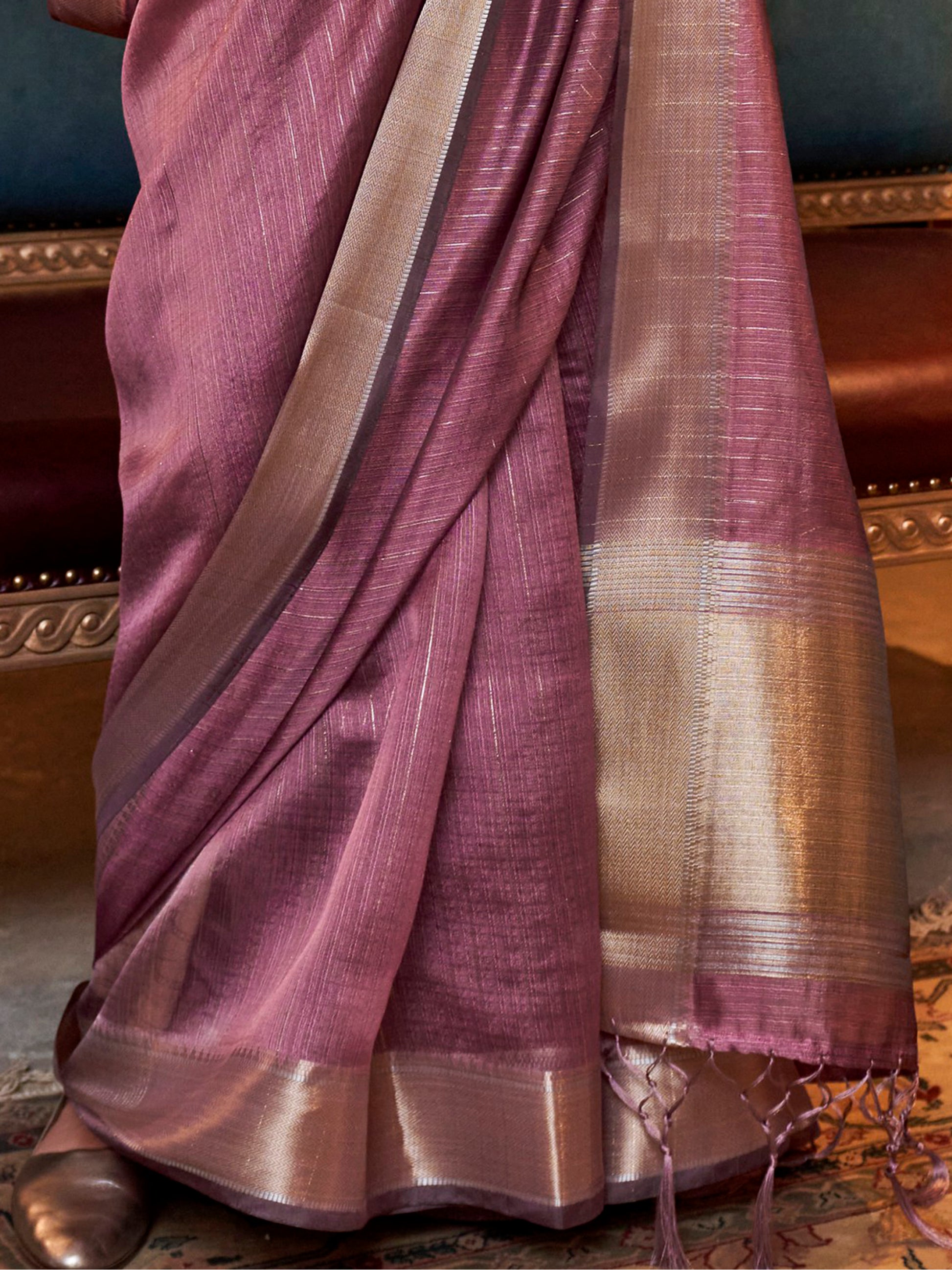 Adorable Mauve Weaving Chiffon Event Wear Saree With Blouse