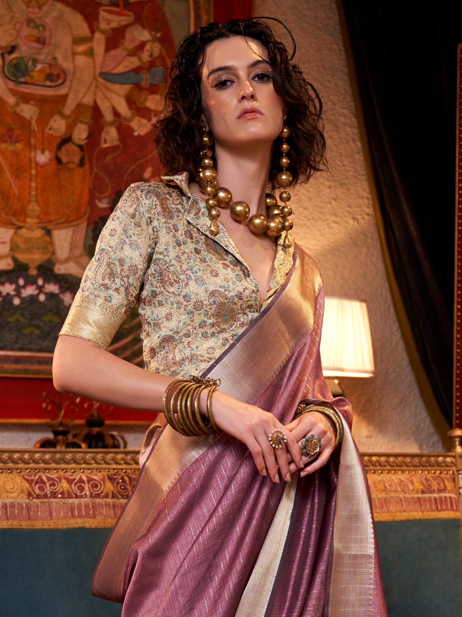 Adorable Mauve Weaving Chiffon Event Wear Saree With Blouse