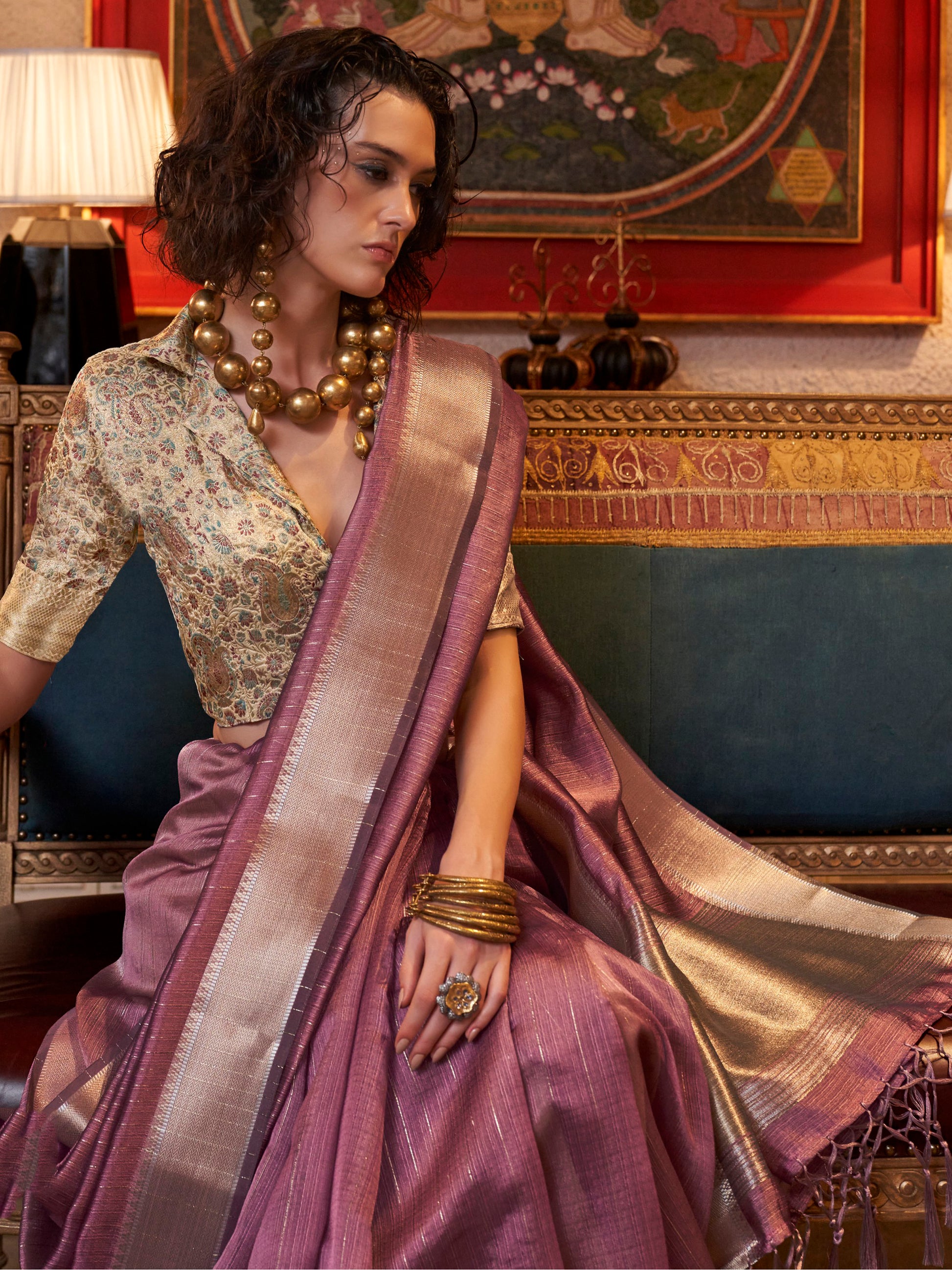 Adorable Mauve Weaving Chiffon Event Wear Saree With Blouse