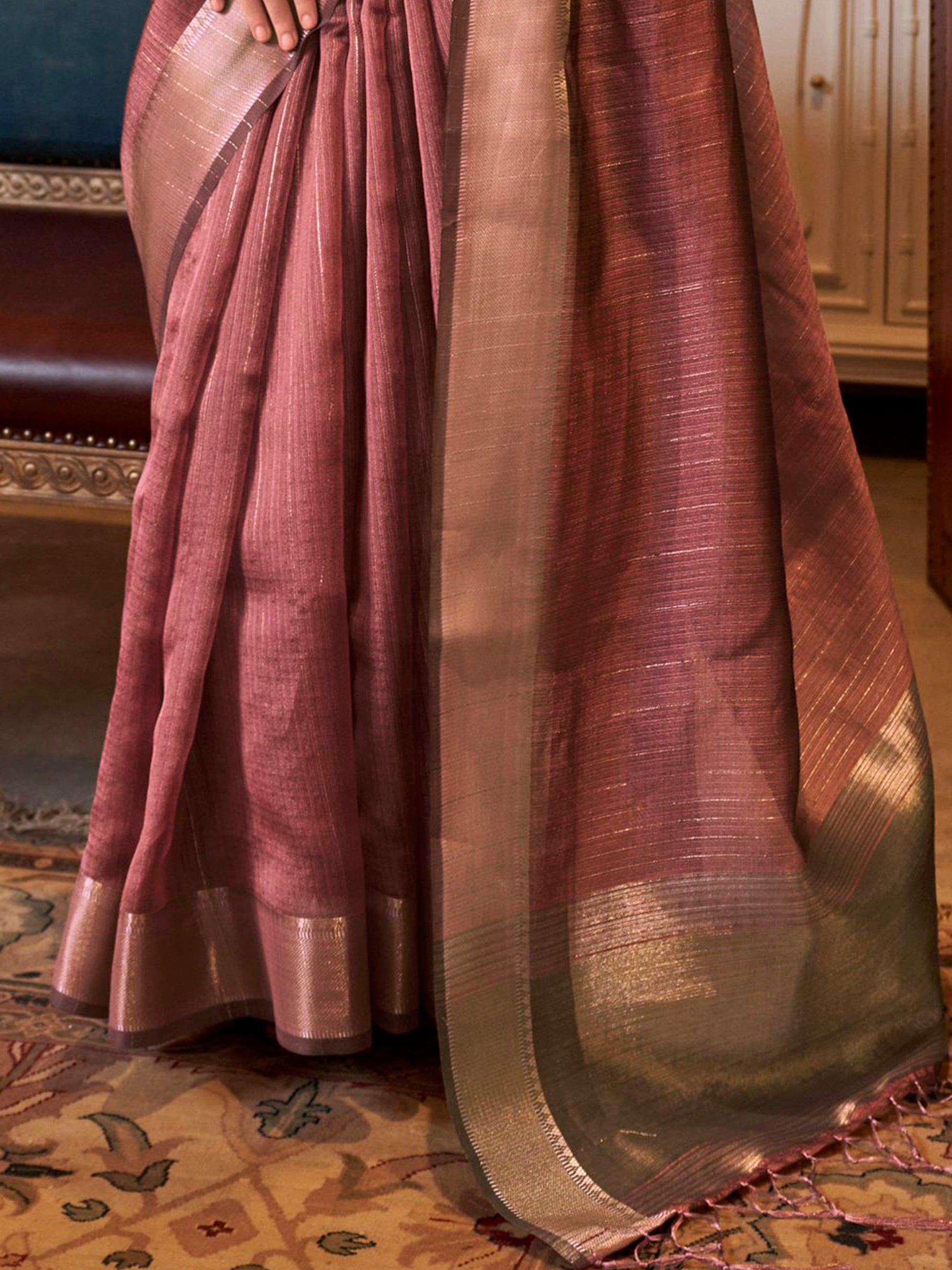 Alluring Pink Zari Weaving Traditional Wear Saree With Blouse