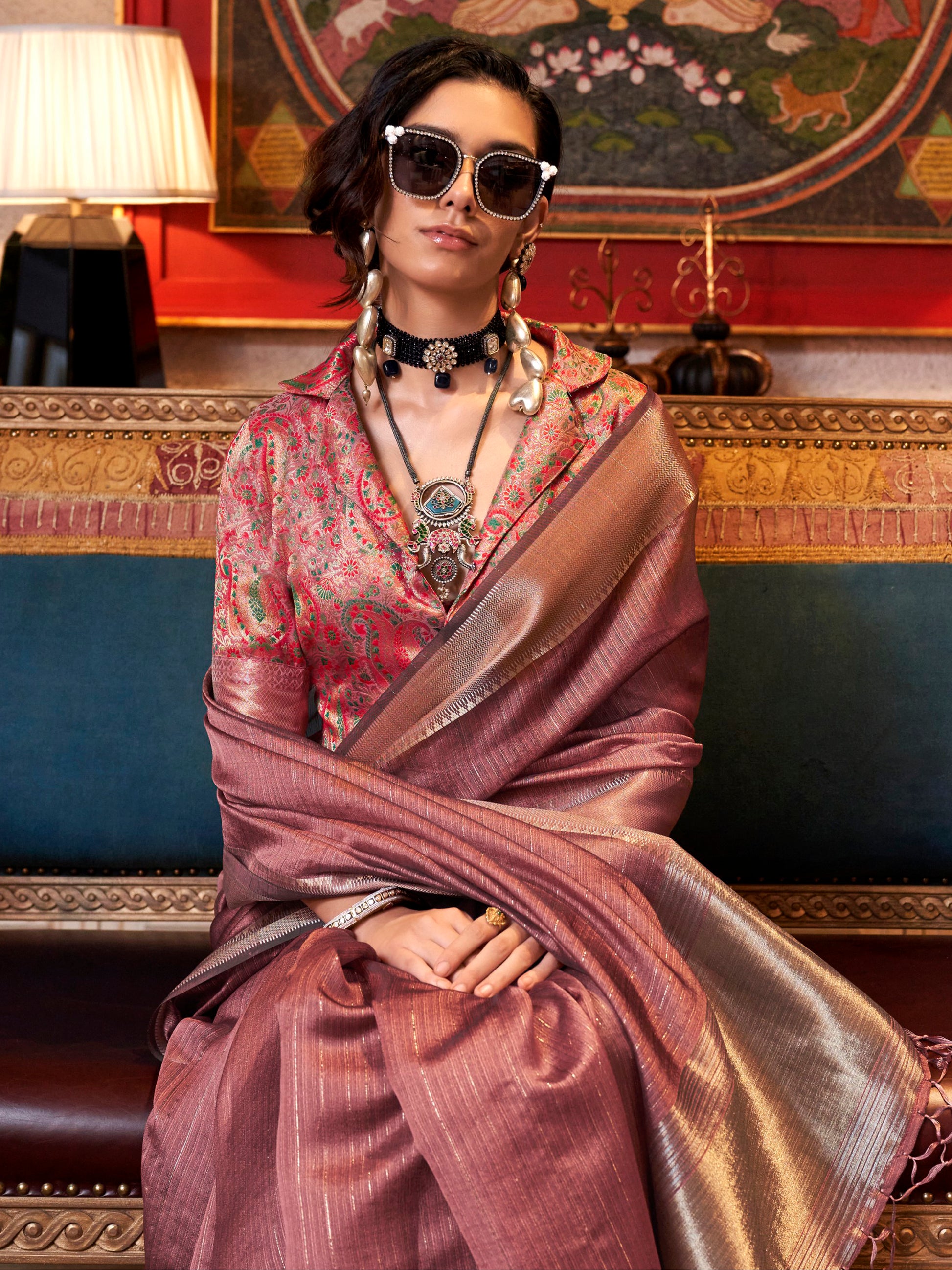 Alluring Pink Zari Weaving Traditional Wear Saree With Blouse