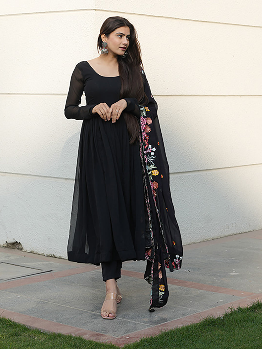 Beautiful Black Georgette Event Wear Anarkali Suit With Dupatta