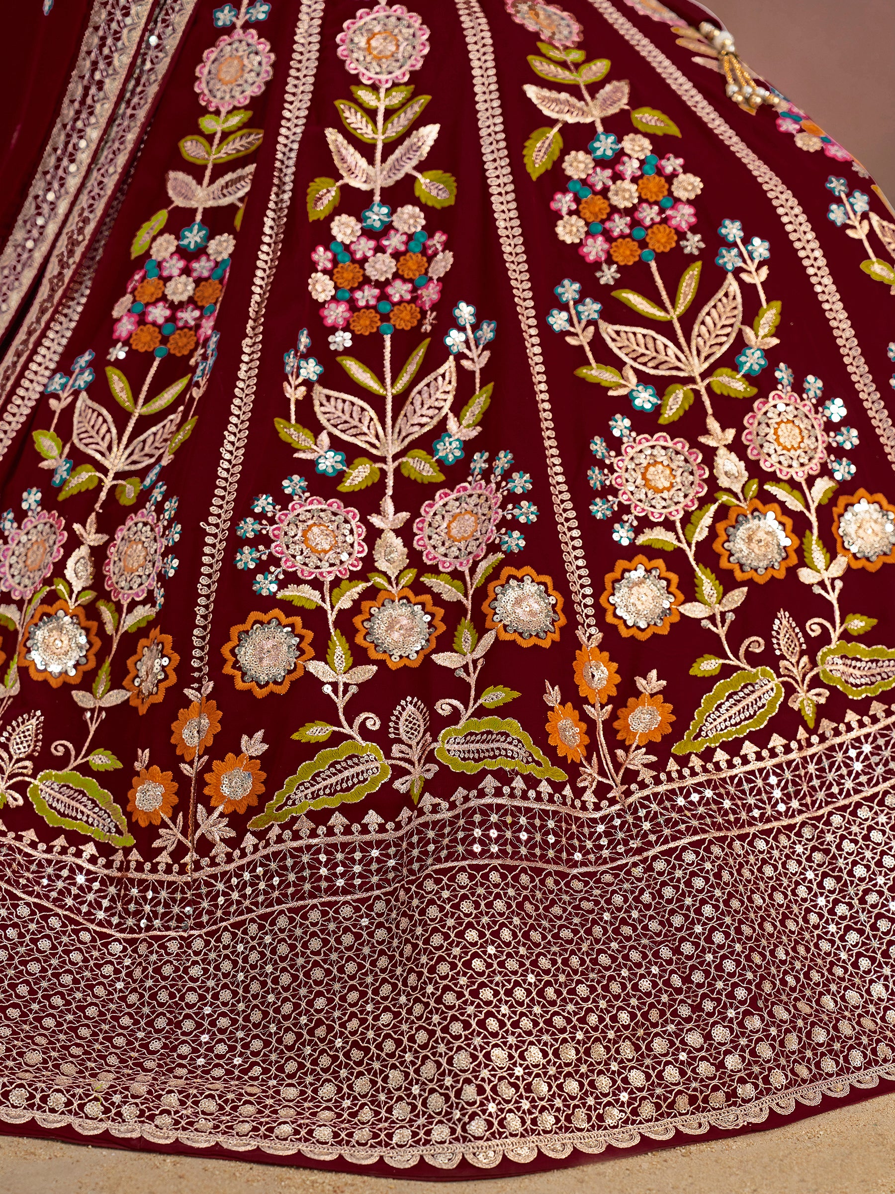 Mesmerizing Maroon Thread Work Georgette Wedding Lehenga Choli