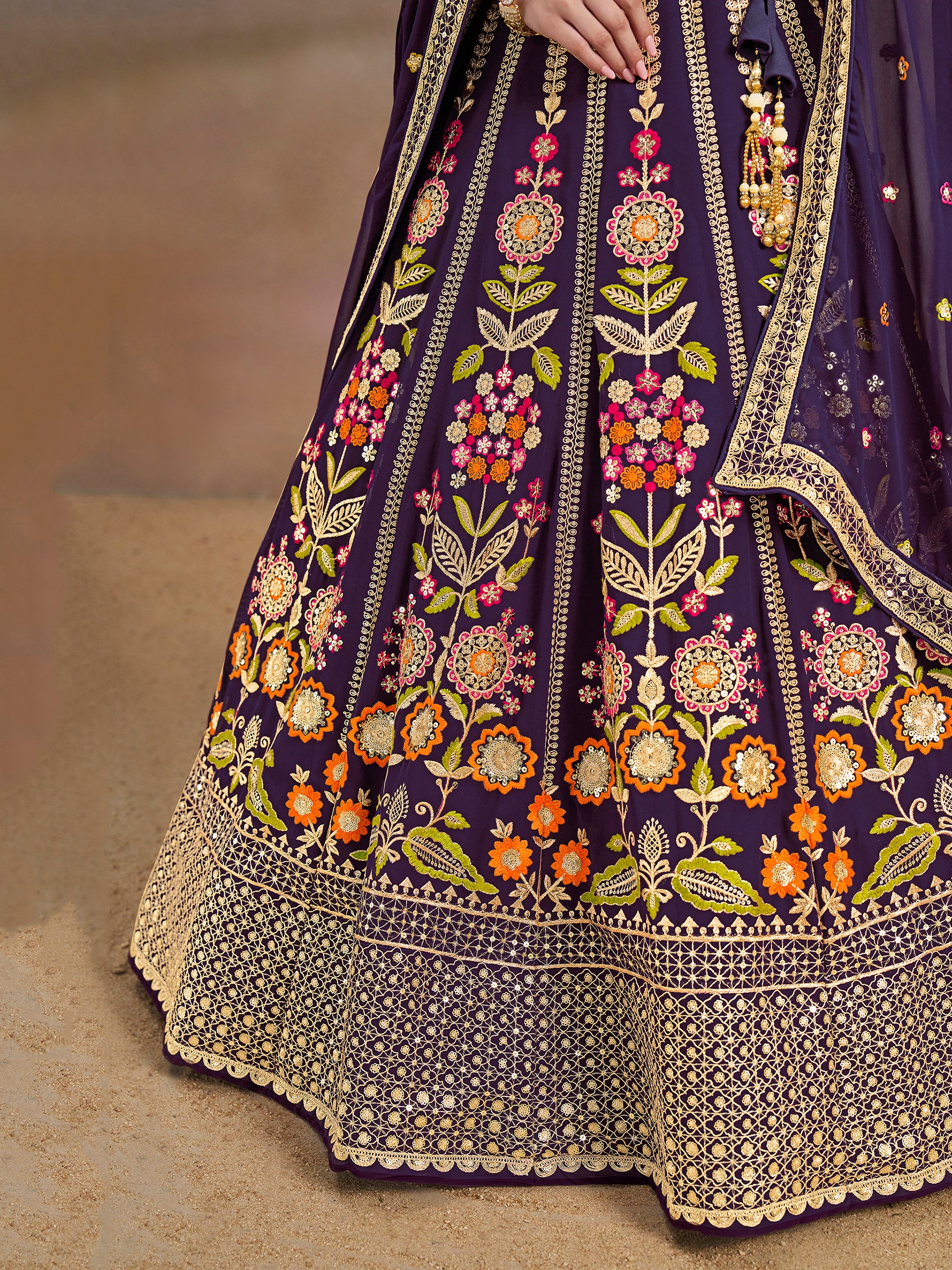 Precious Purple Thread Embroidered Georgette Bridesmaid Lehenga Choli