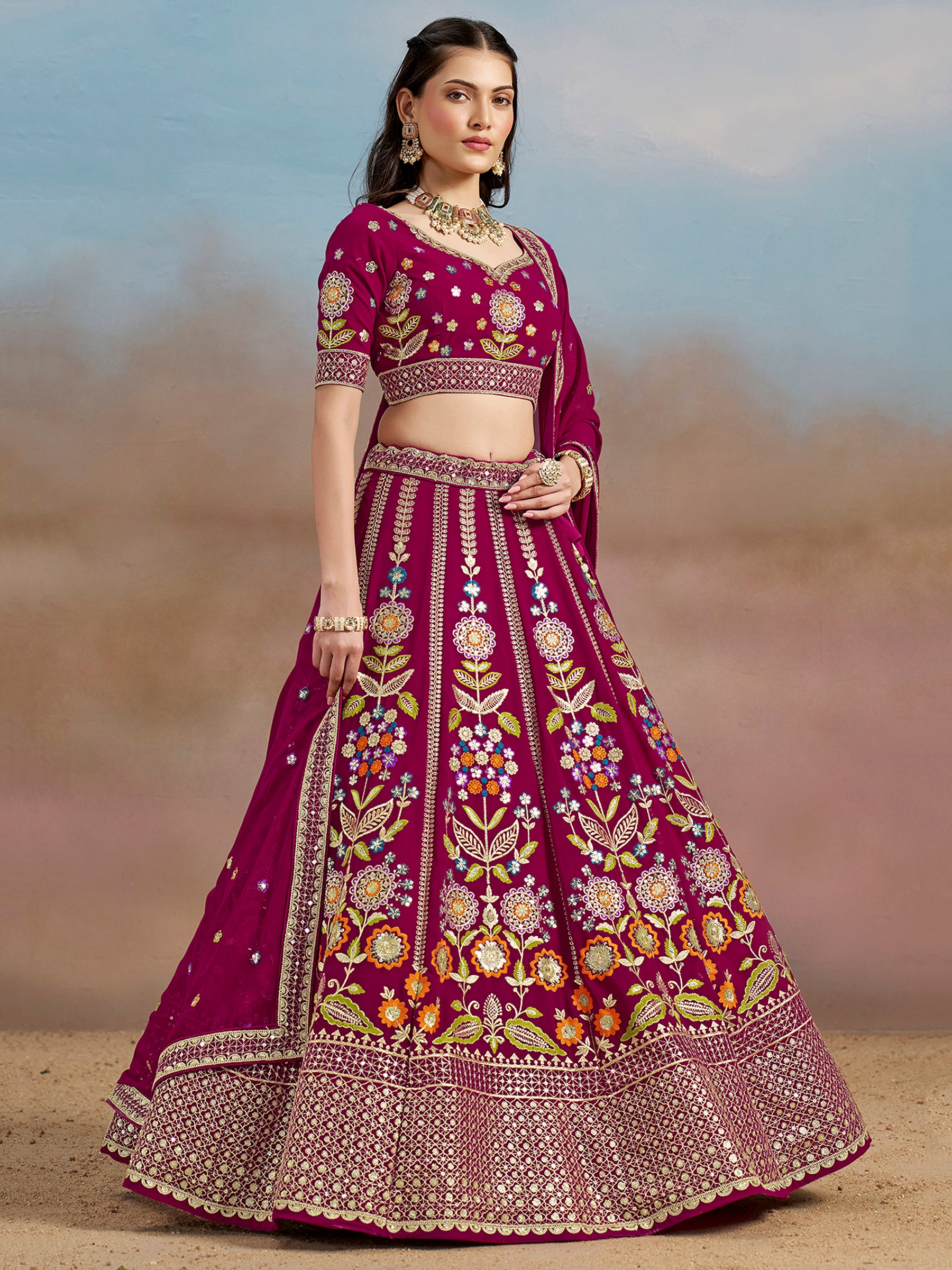 Adorable Pink Dori Work Georgette Lehenga Choli With Dupatta