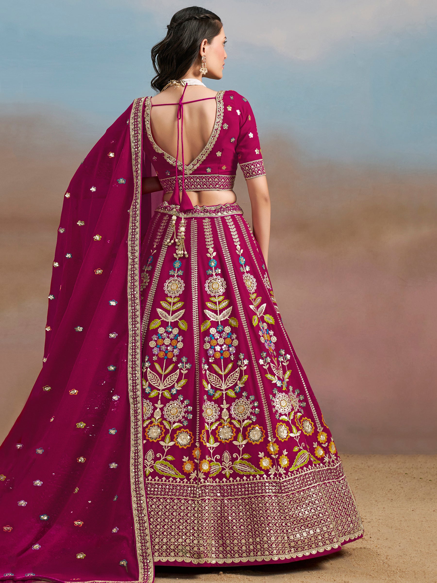 Adorable Pink Dori Work Georgette Lehenga Choli With Dupatta
