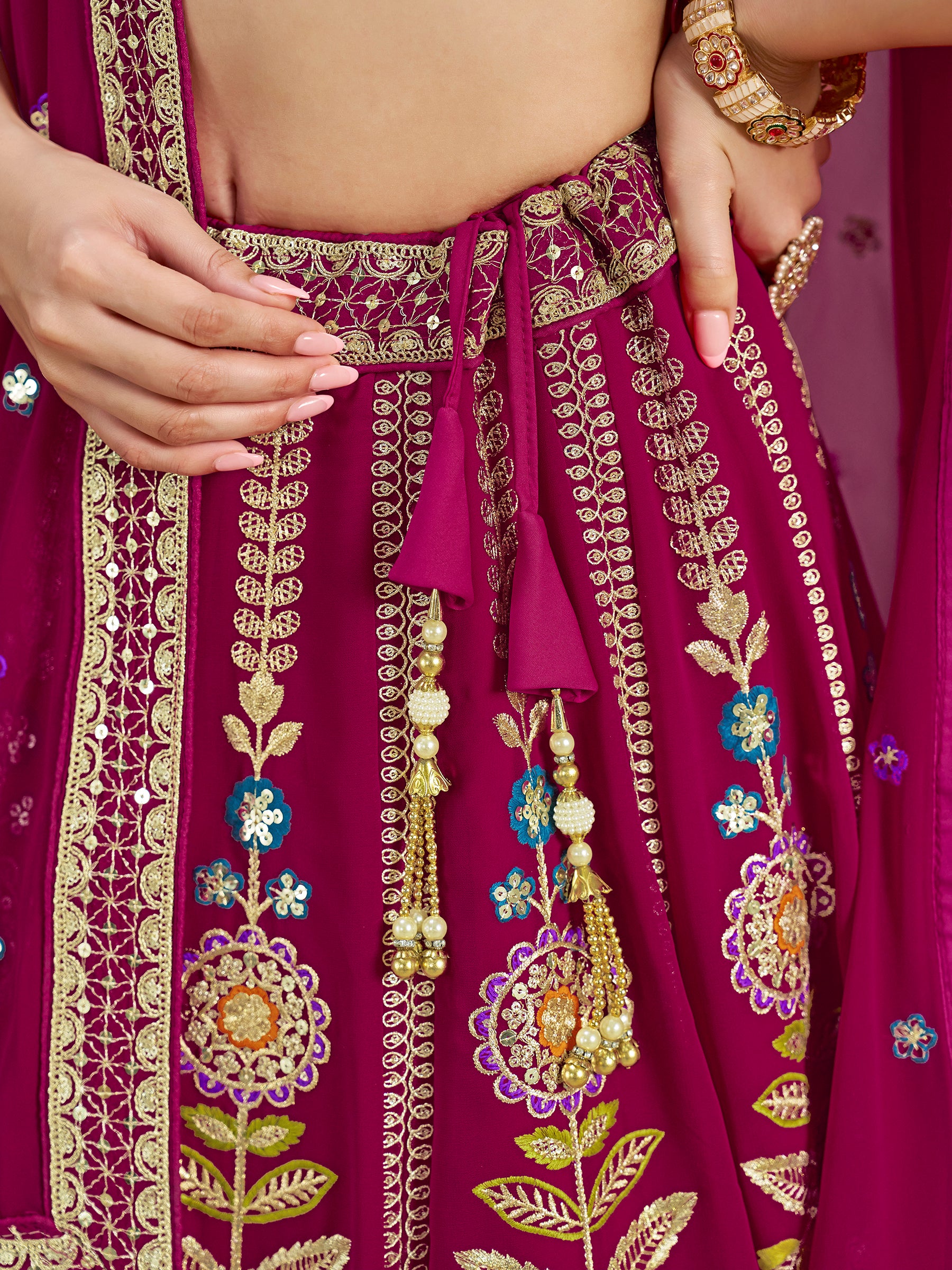 Adorable Pink Dori Work Georgette Lehenga Choli With Dupatta
