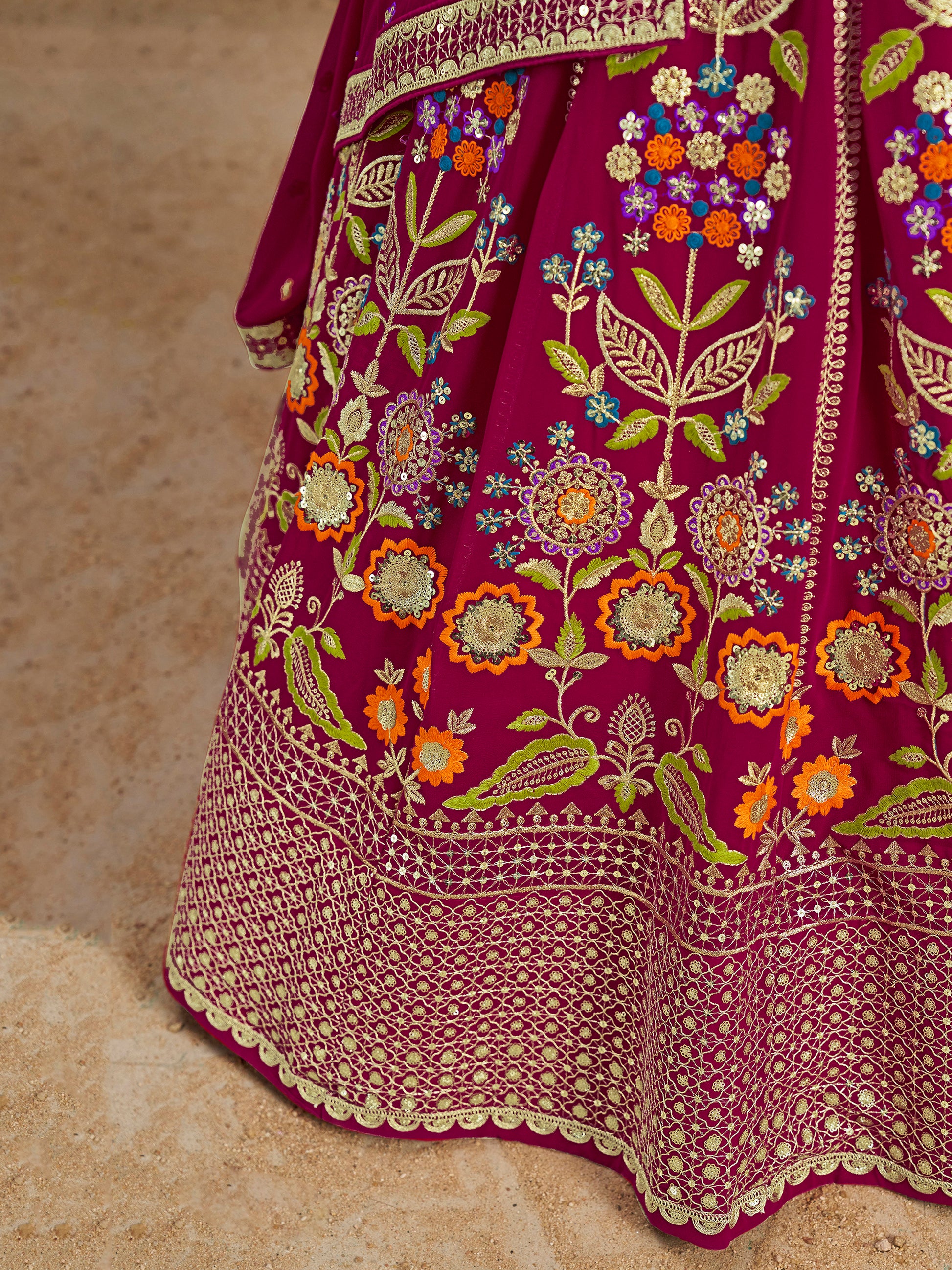 Adorable Pink Dori Work Georgette Lehenga Choli With Dupatta