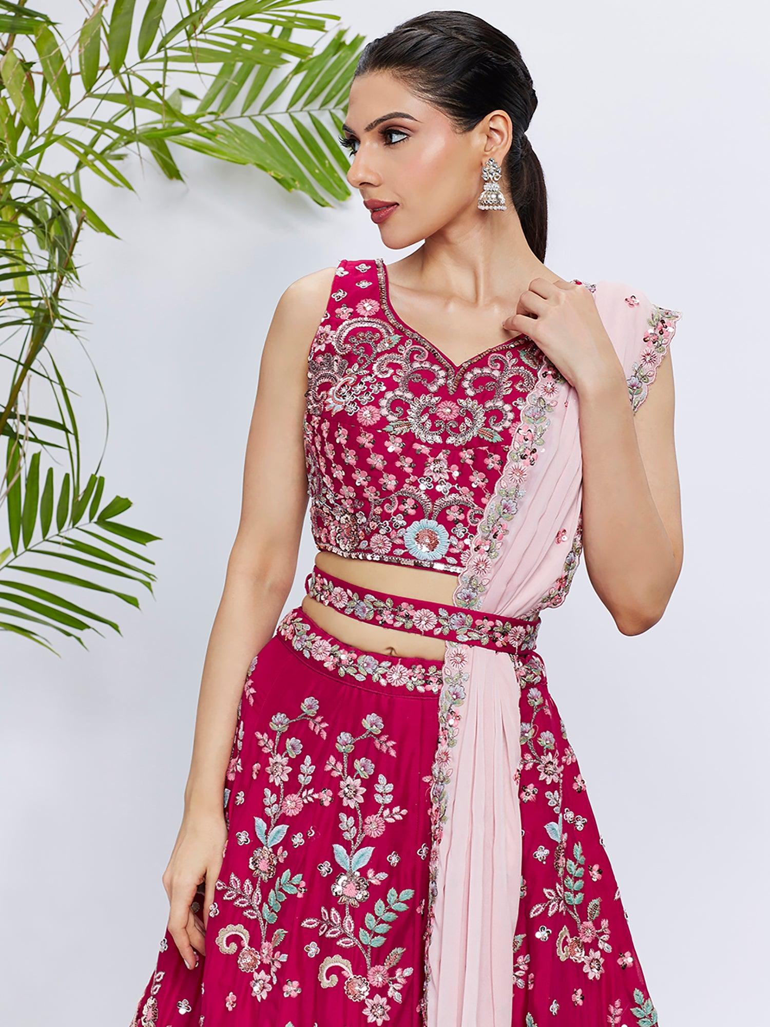 Glamorous Pink Embroidered Georgette Wedding Wear Lehenga Choli