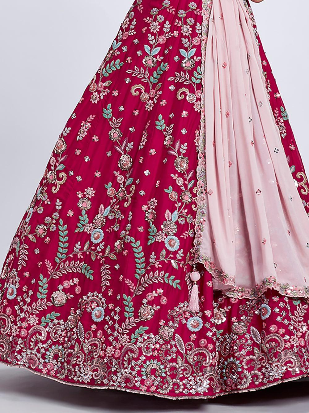 Glamorous Pink Embroidered Georgette Wedding Wear Lehenga Choli