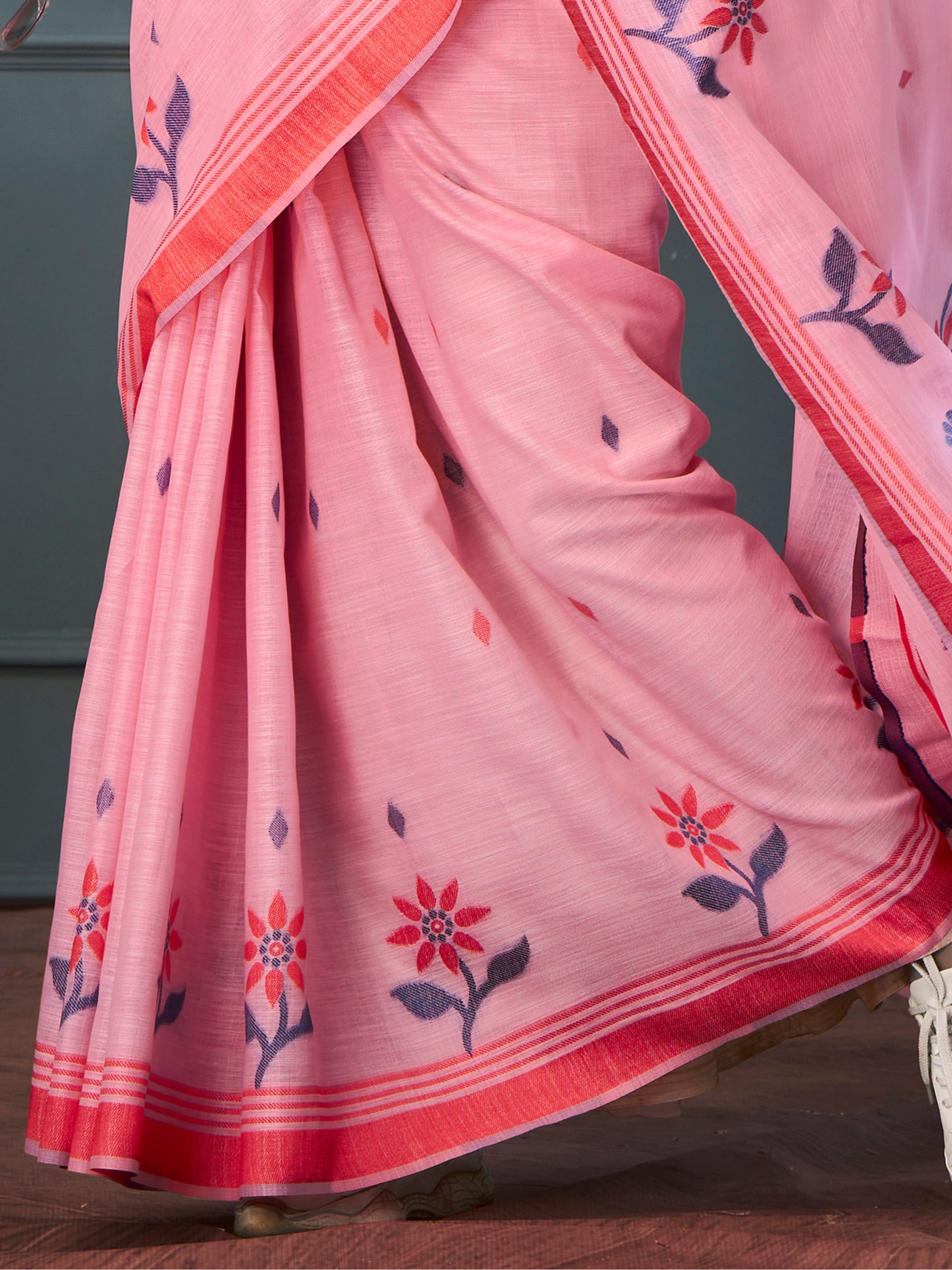 Glamorous Pink Weaving Linen Event Wear Saree With Blouse