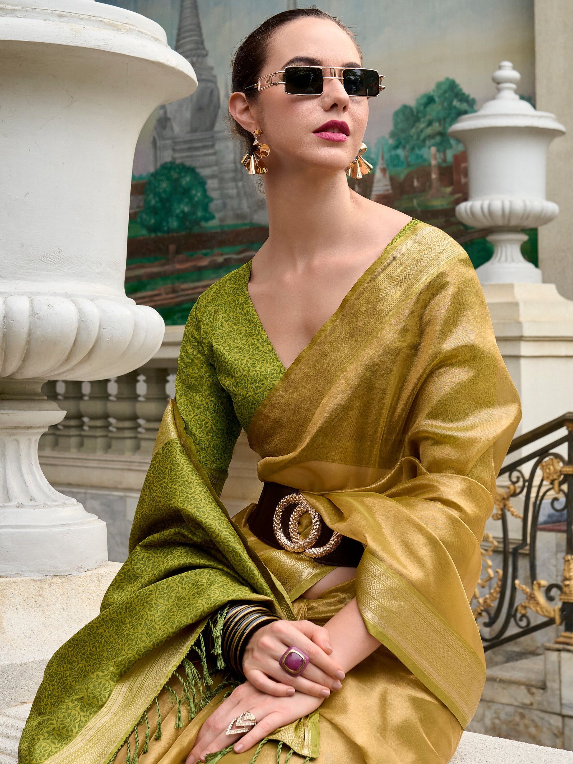 Glamorous Light Green Zari Weaving Silk Festival Wear Saree With Blouse
