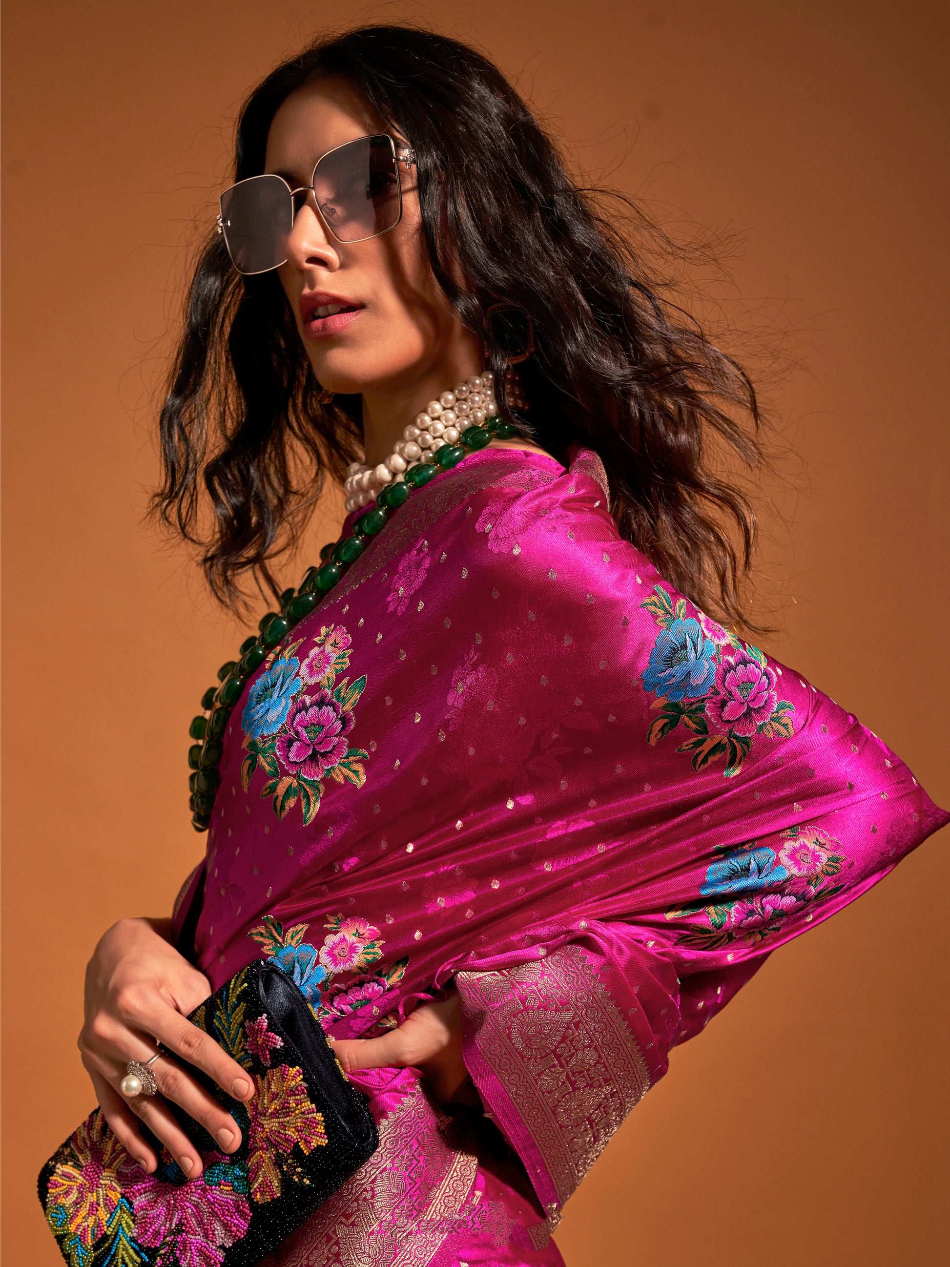 Awesome Rani Pink Weaving Satin Traditional Saree With Blouse