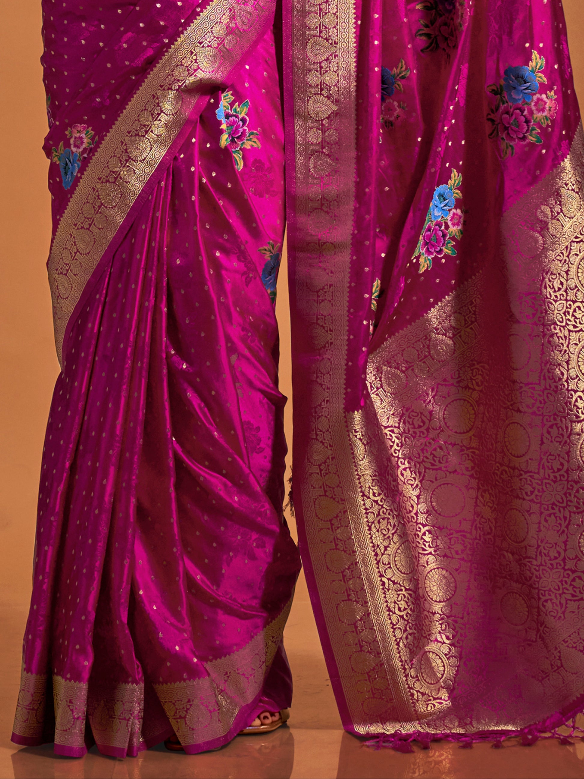 Awesome Rani Pink Weaving Satin Traditional Saree With Blouse