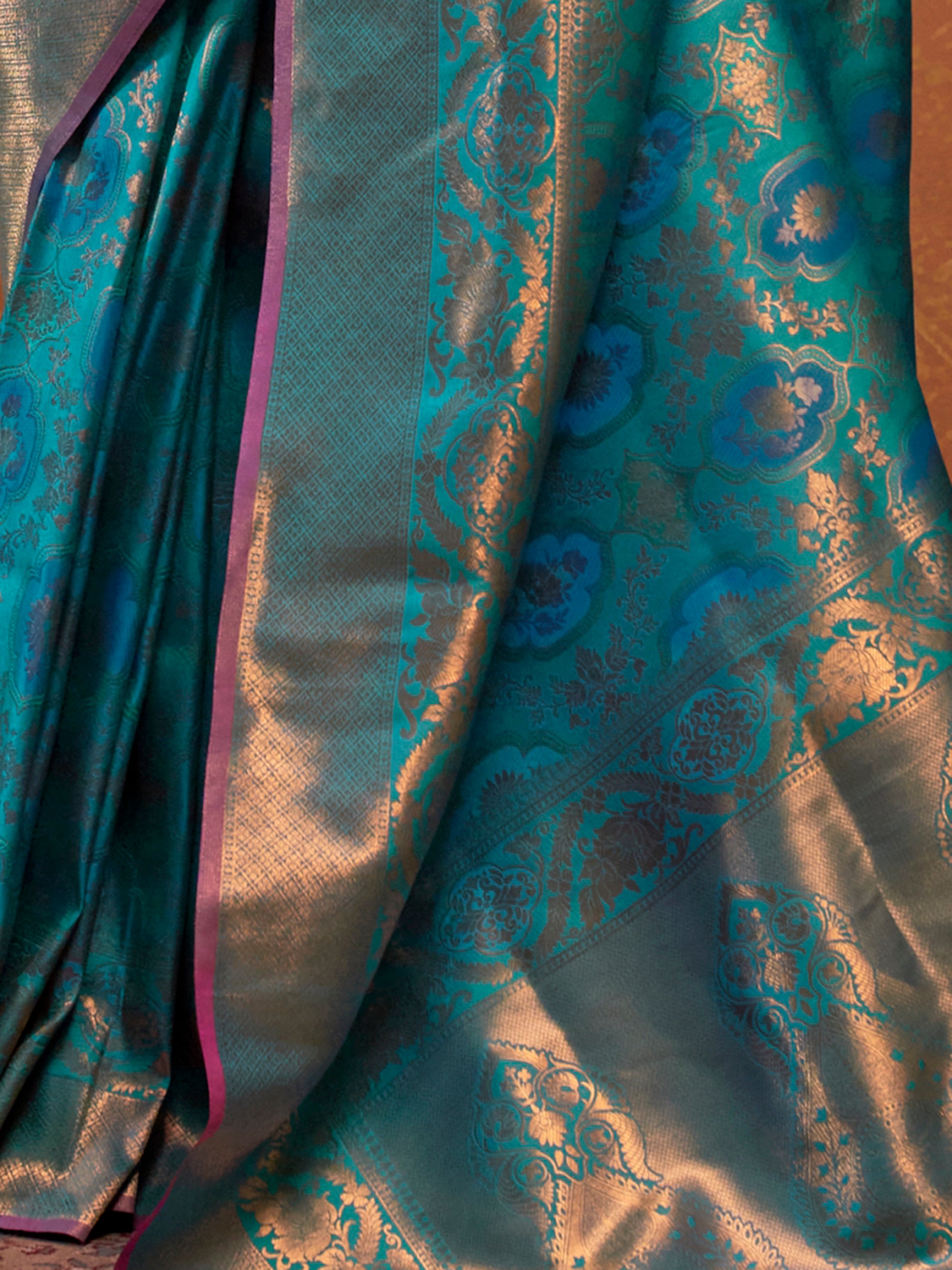 Beautiful Sky-Blue Zari Weaving Silk Event Wear Saree With Blouse