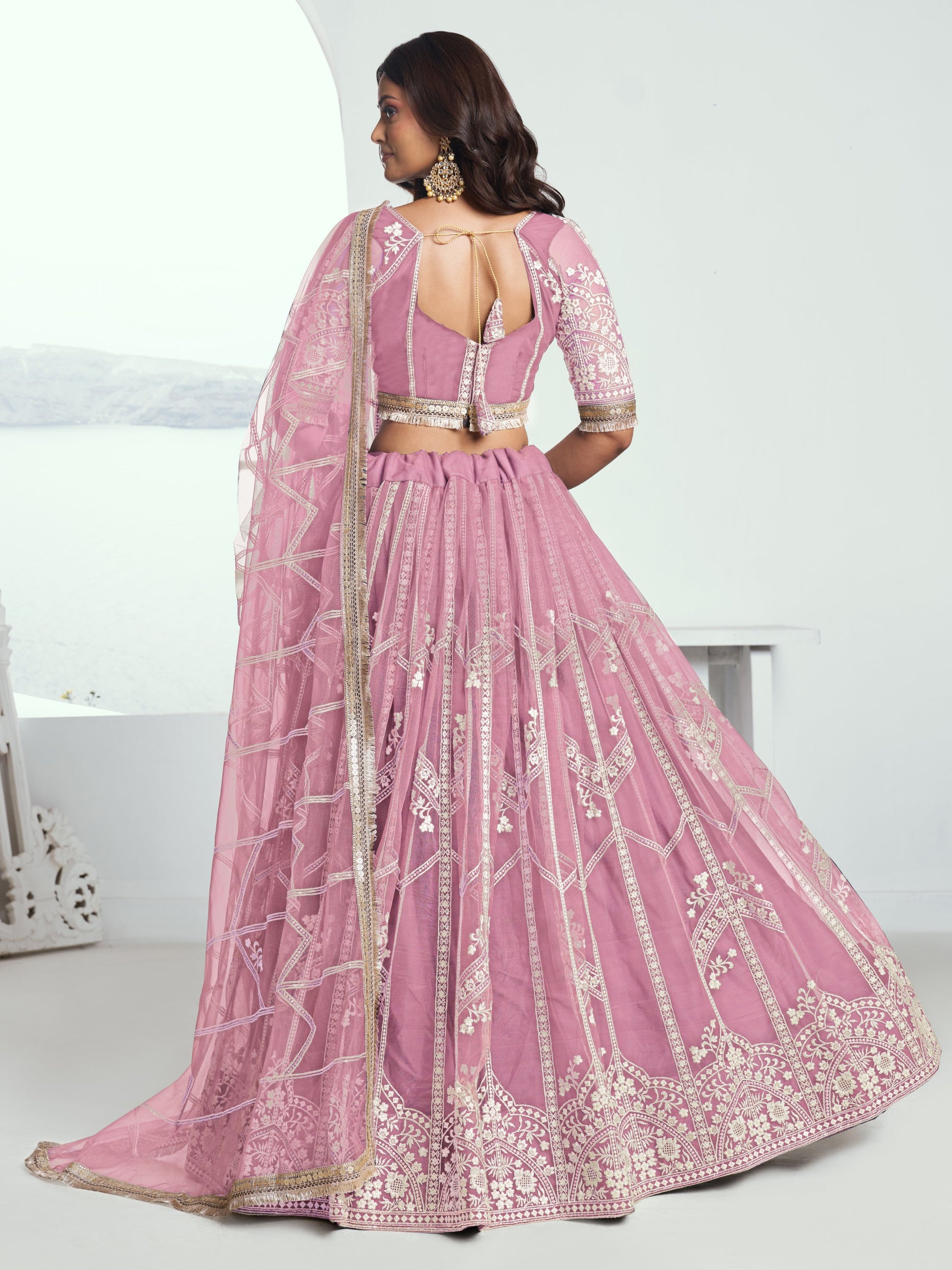 Pretty Pink Thread Embroidery Engagement Wear Lehenga Choli