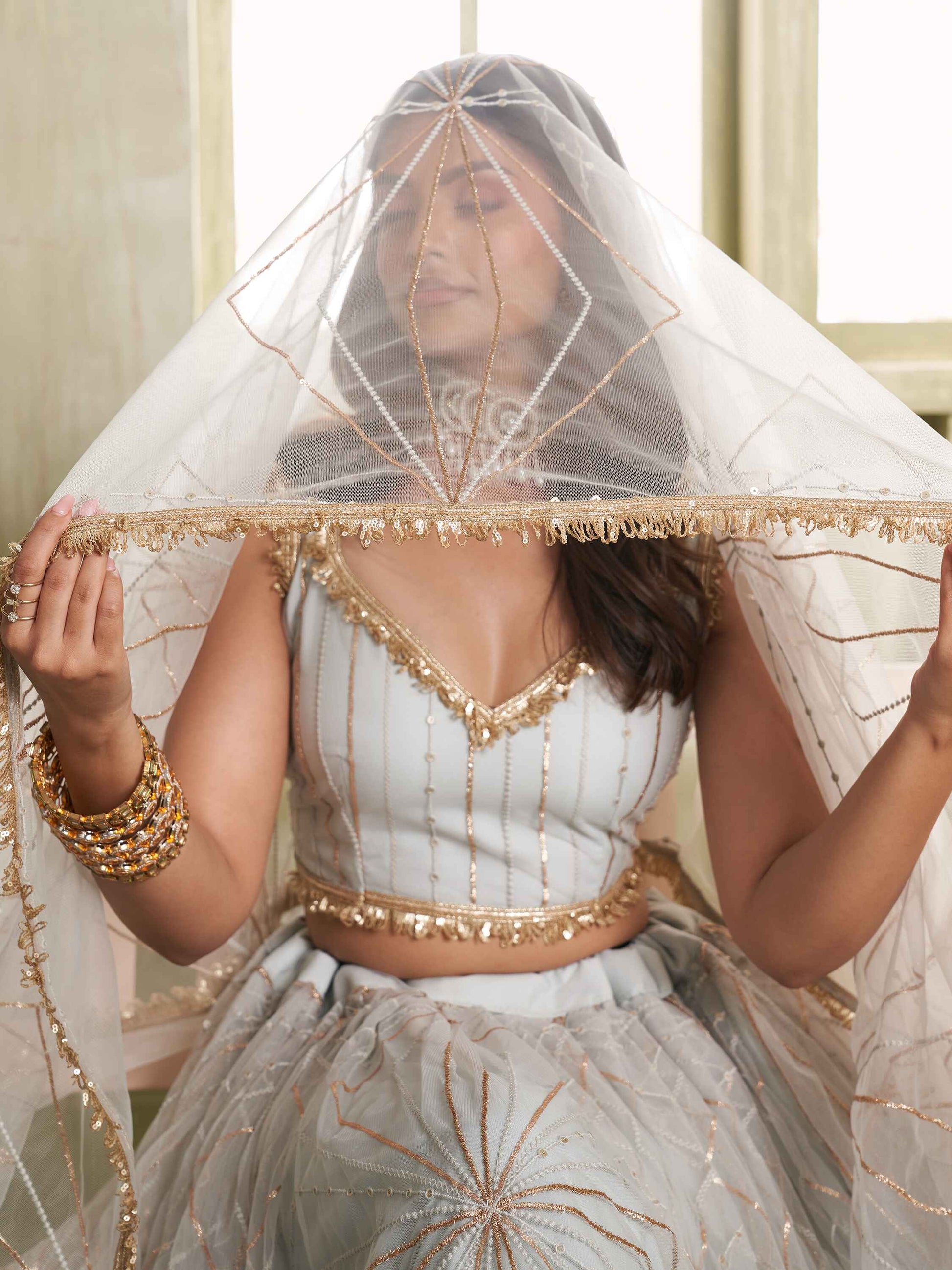 Incredible Light Grey Sequins Net Reception Wear Lehenga Choli