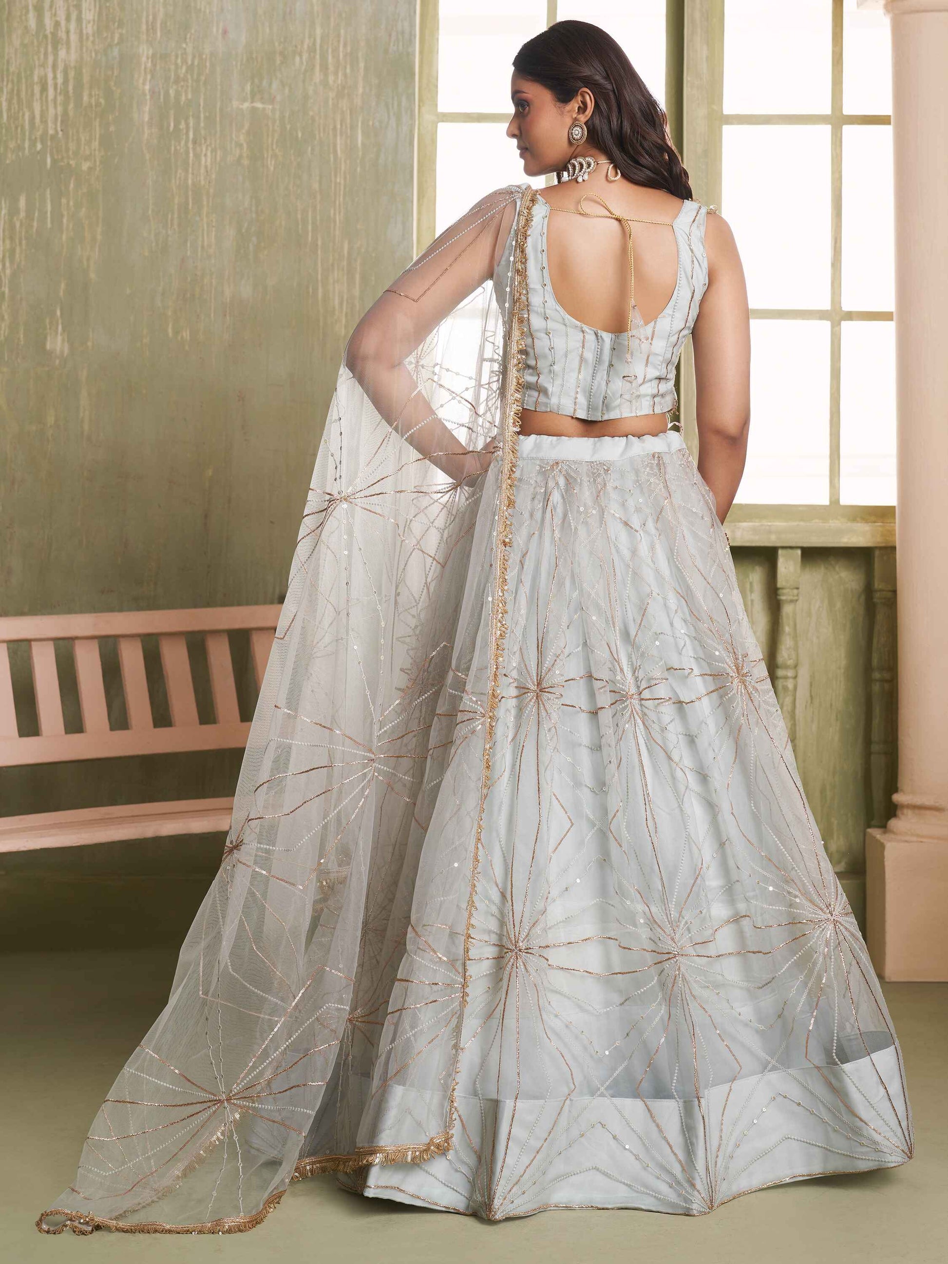 Incredible Light Grey Sequins Net Reception Wear Lehenga Choli