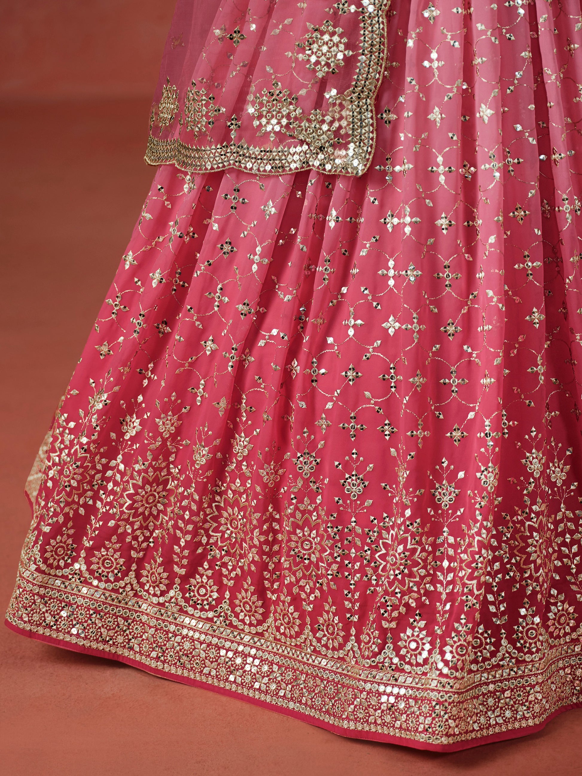 Fabulous Peach Georgette Embroidered Zari Lehenga Choli With Dupatta