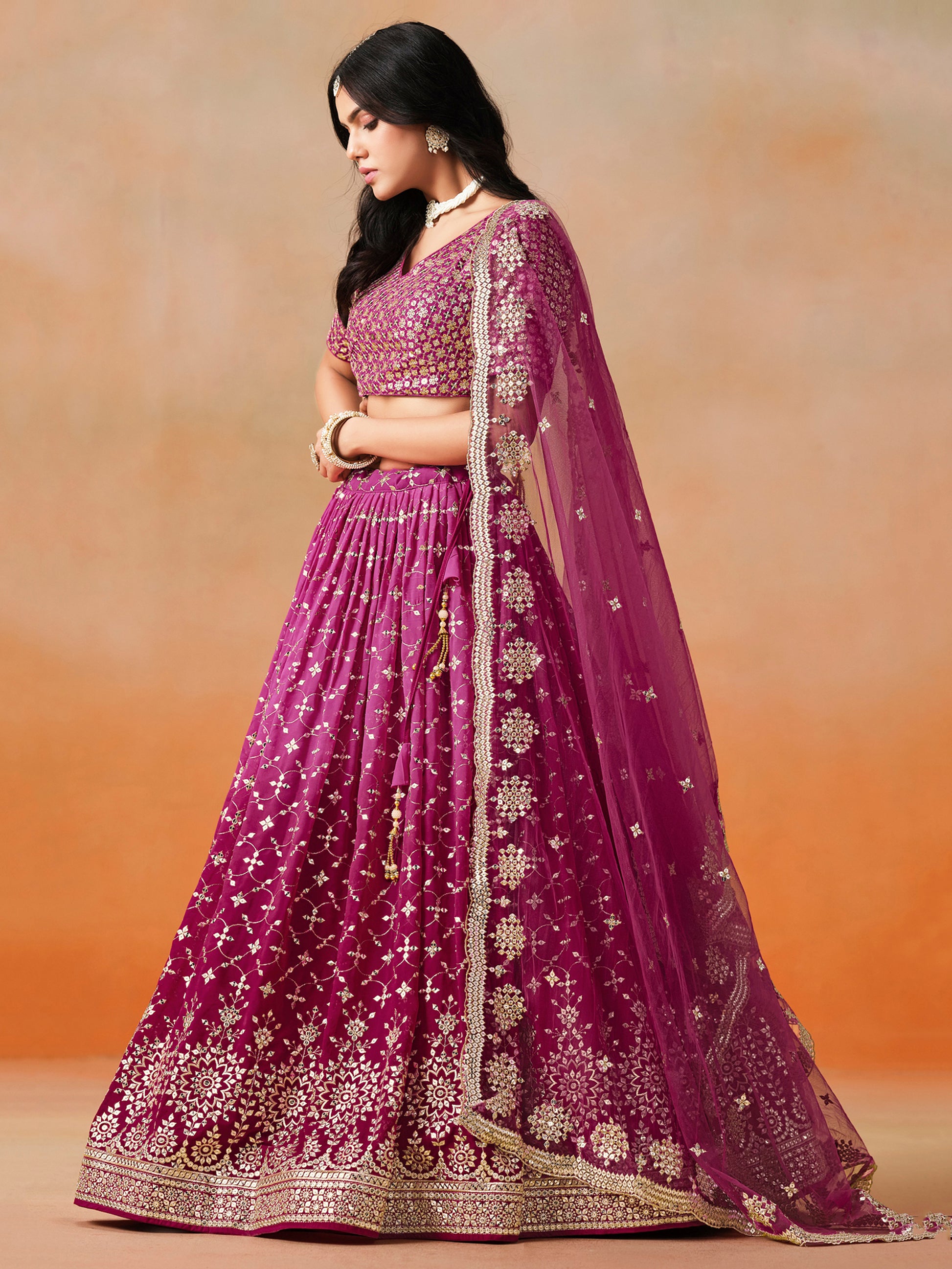 Amazing Pink Zari Embroidered Lehenga Choli With Dupatta