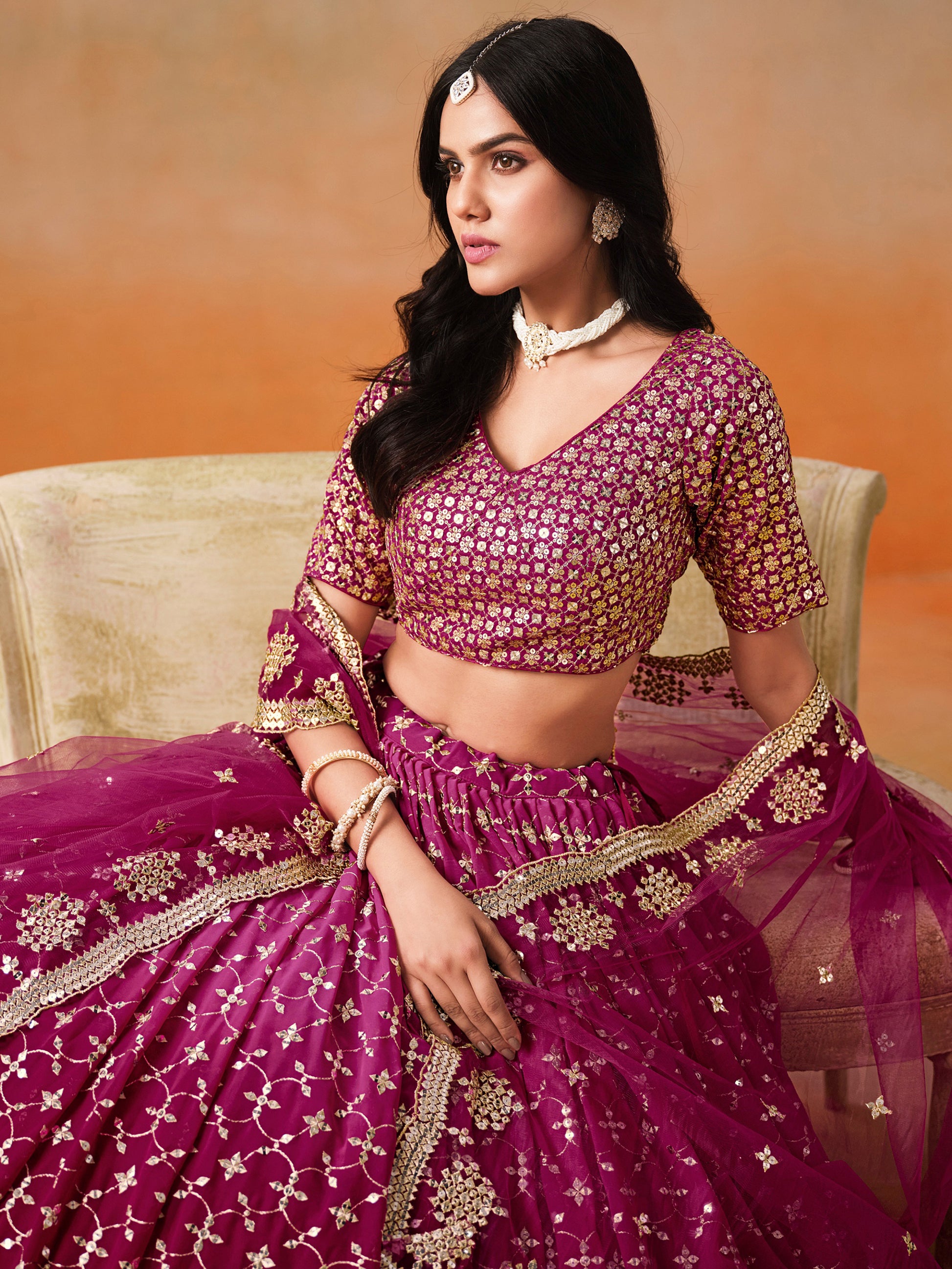 Amazing Pink Zari Embroidered Lehenga Choli With Dupatta
