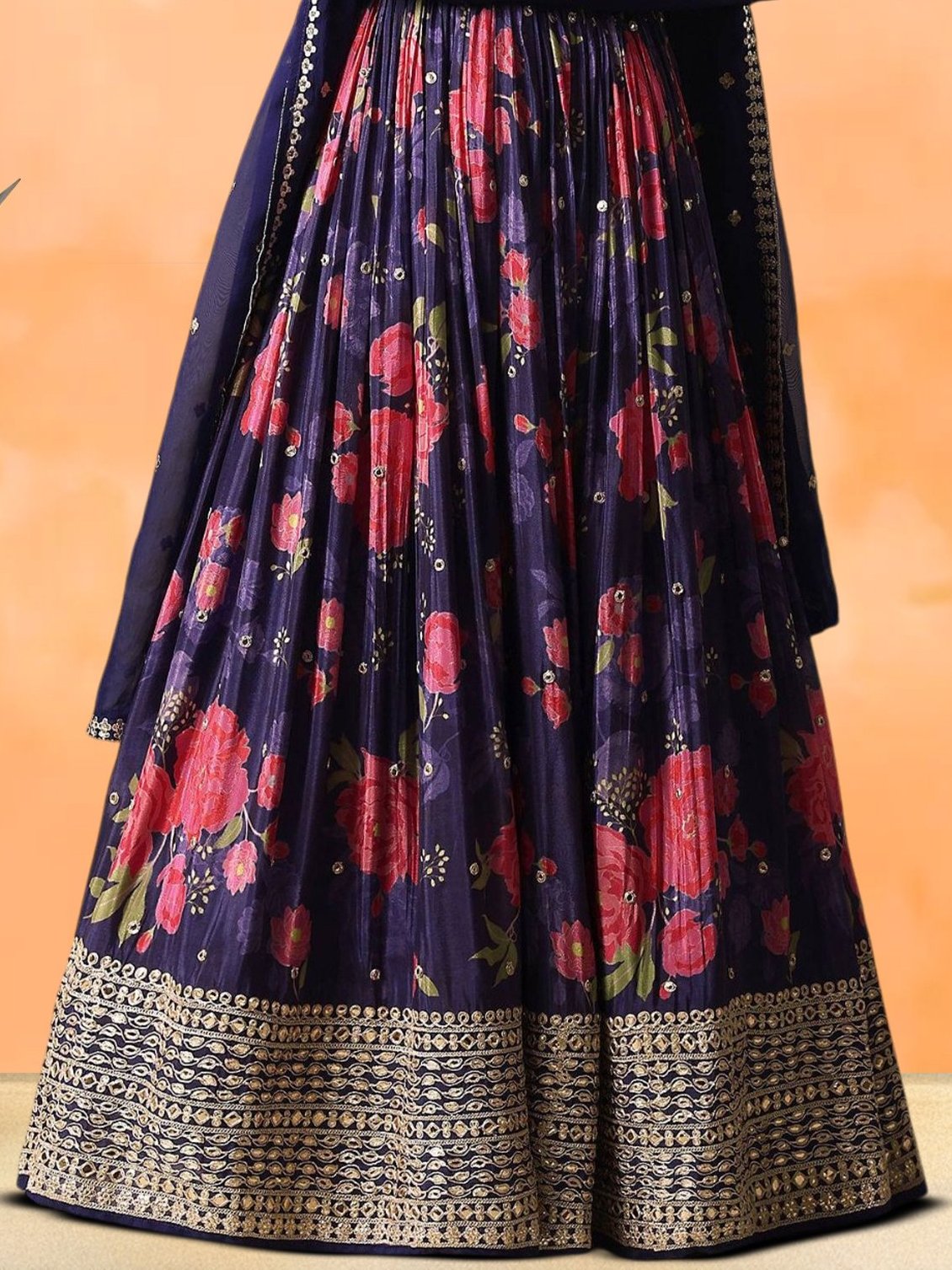 Magnetic Purple Floral Printed Chinon Wedding Wear Lehenga Choli
