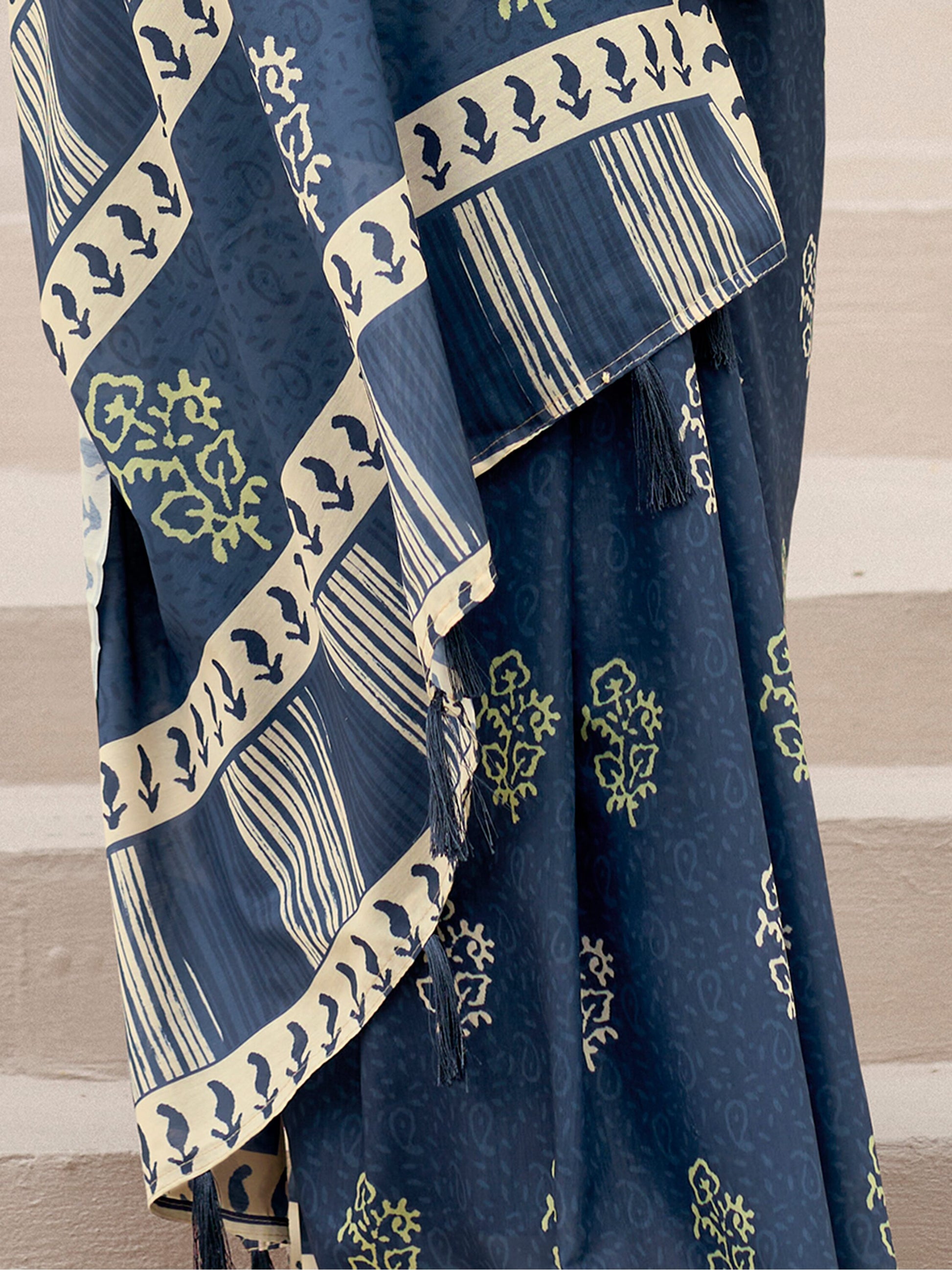 Attractive Dusty Blue Printed Silk Event Wear Saree With Blouse