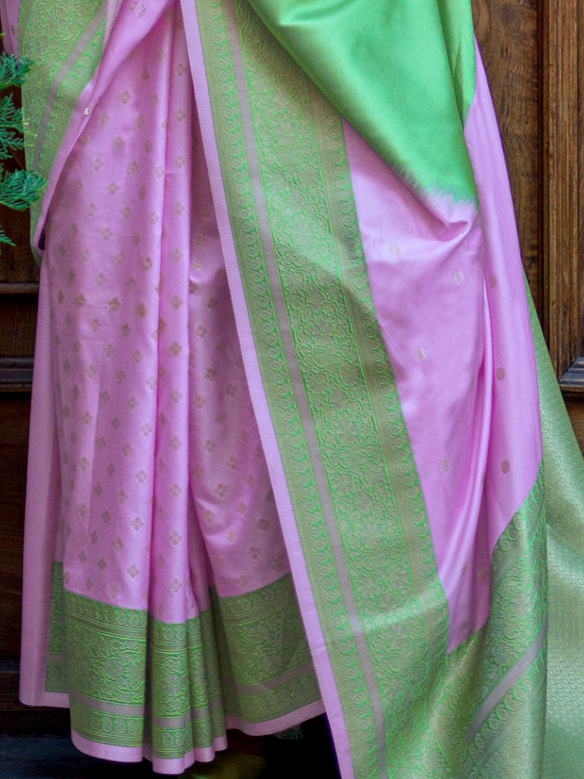 Charming Lavender Zari Weaving Silk Festival Wear Saree With Blouse