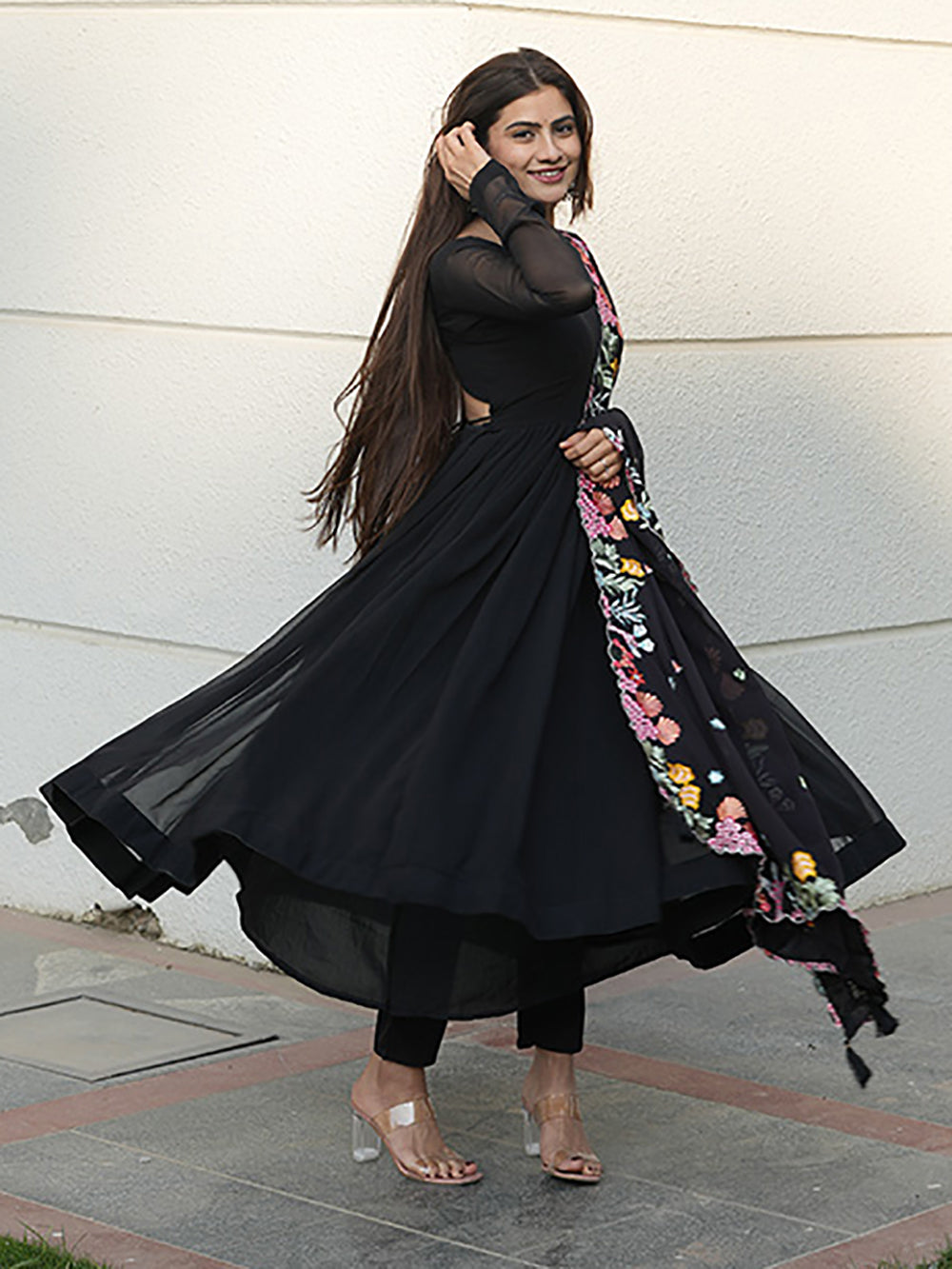 Beautiful Black Georgette Event Wear Anarkali Suit With Dupatta