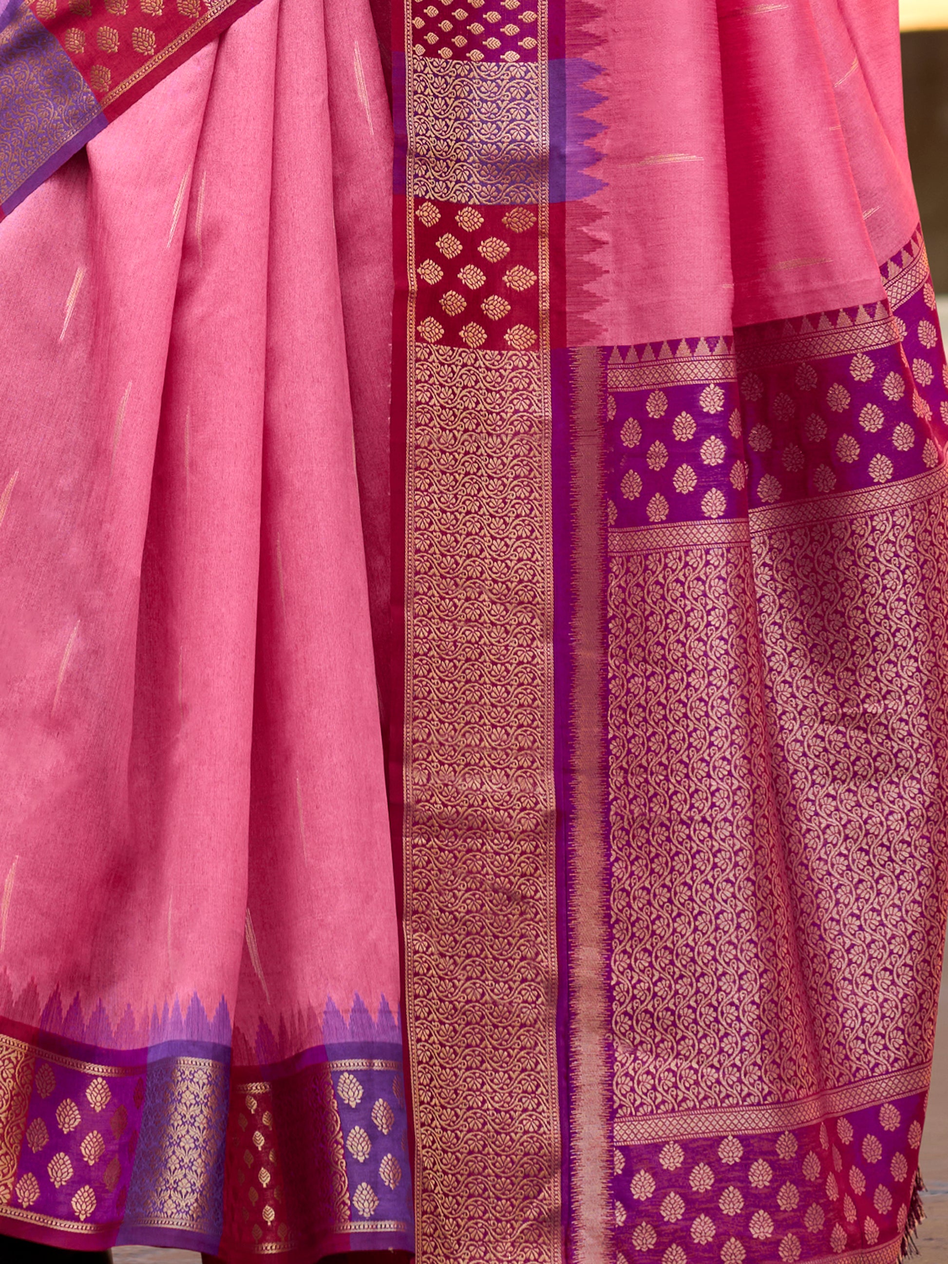 Fabulous Pink Zari Weaving Banarasi Silk Event Wear Saree With Blouse