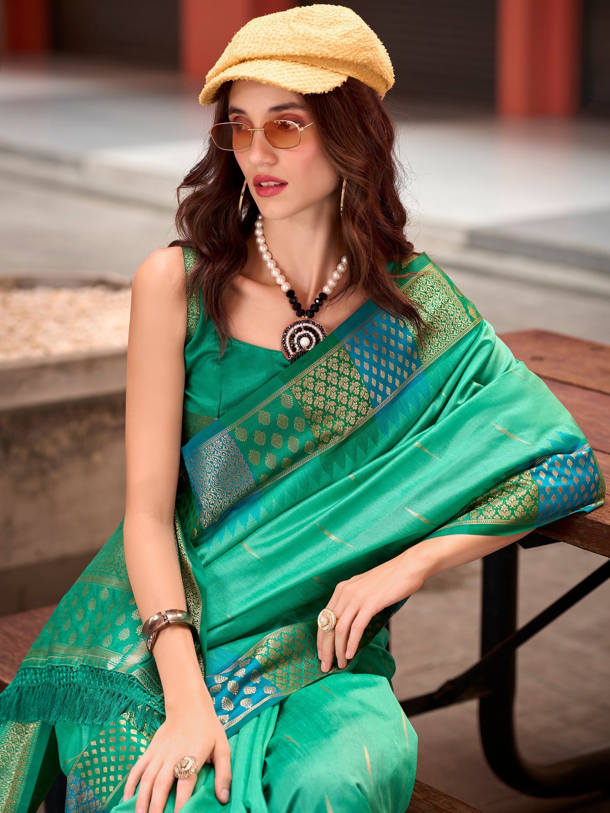 Amazing Sea Green Zari Weaving Banarasi Silk Traditional Saree