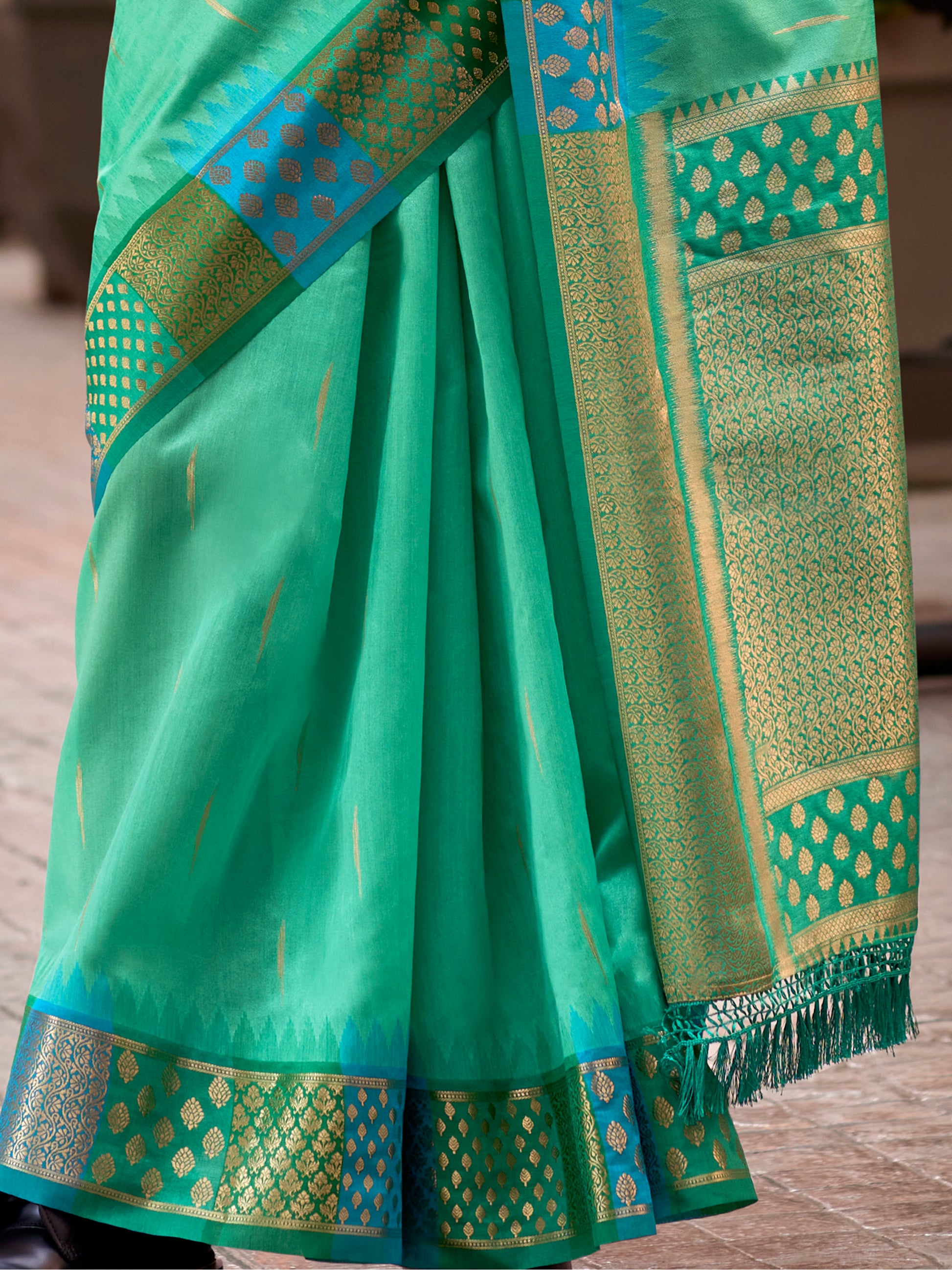 Amazing Sea Green Zari Weaving Banarasi Silk Traditional Saree