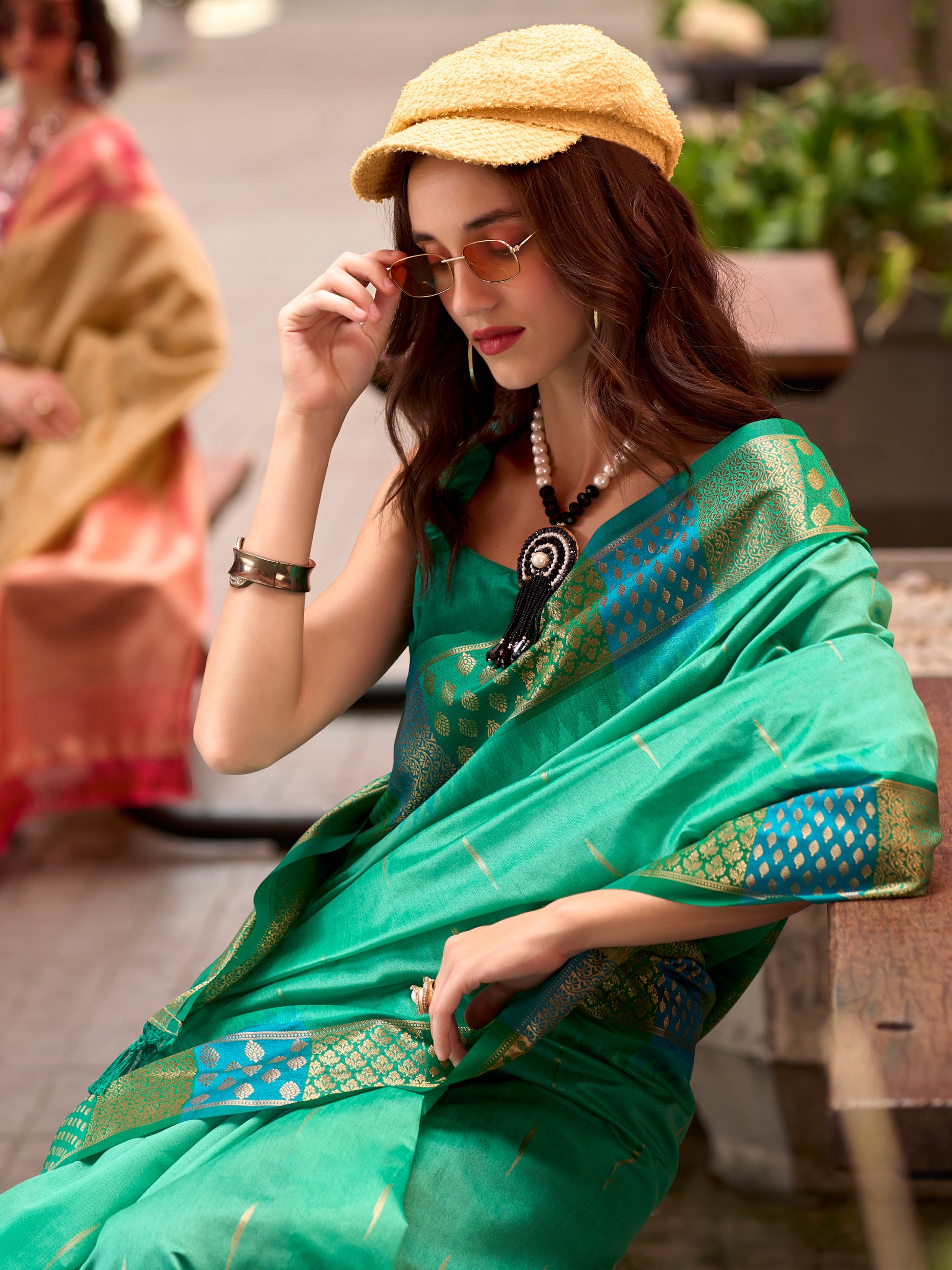 Amazing Sea Green Zari Weaving Banarasi Silk Traditional Saree