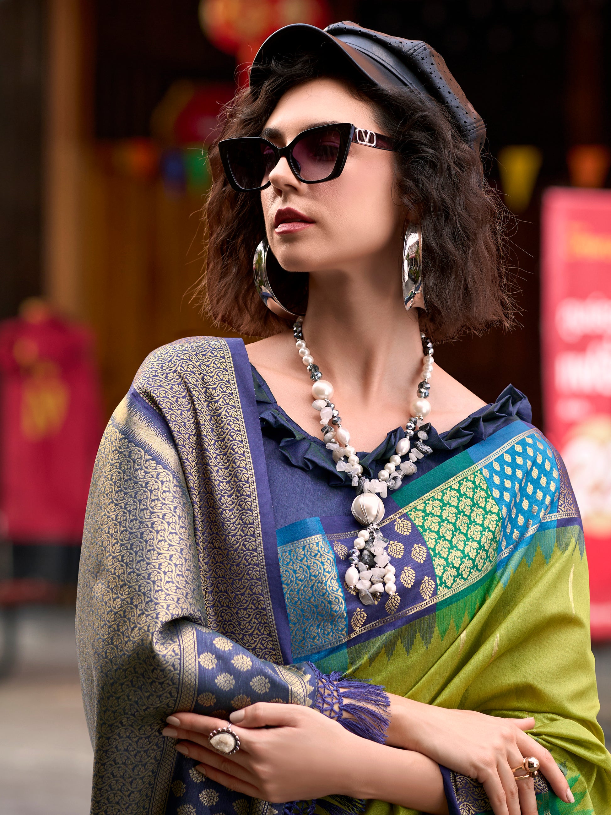 Excellent Olive Green Zari Weaving Banarasi Silk Saree With Blouse