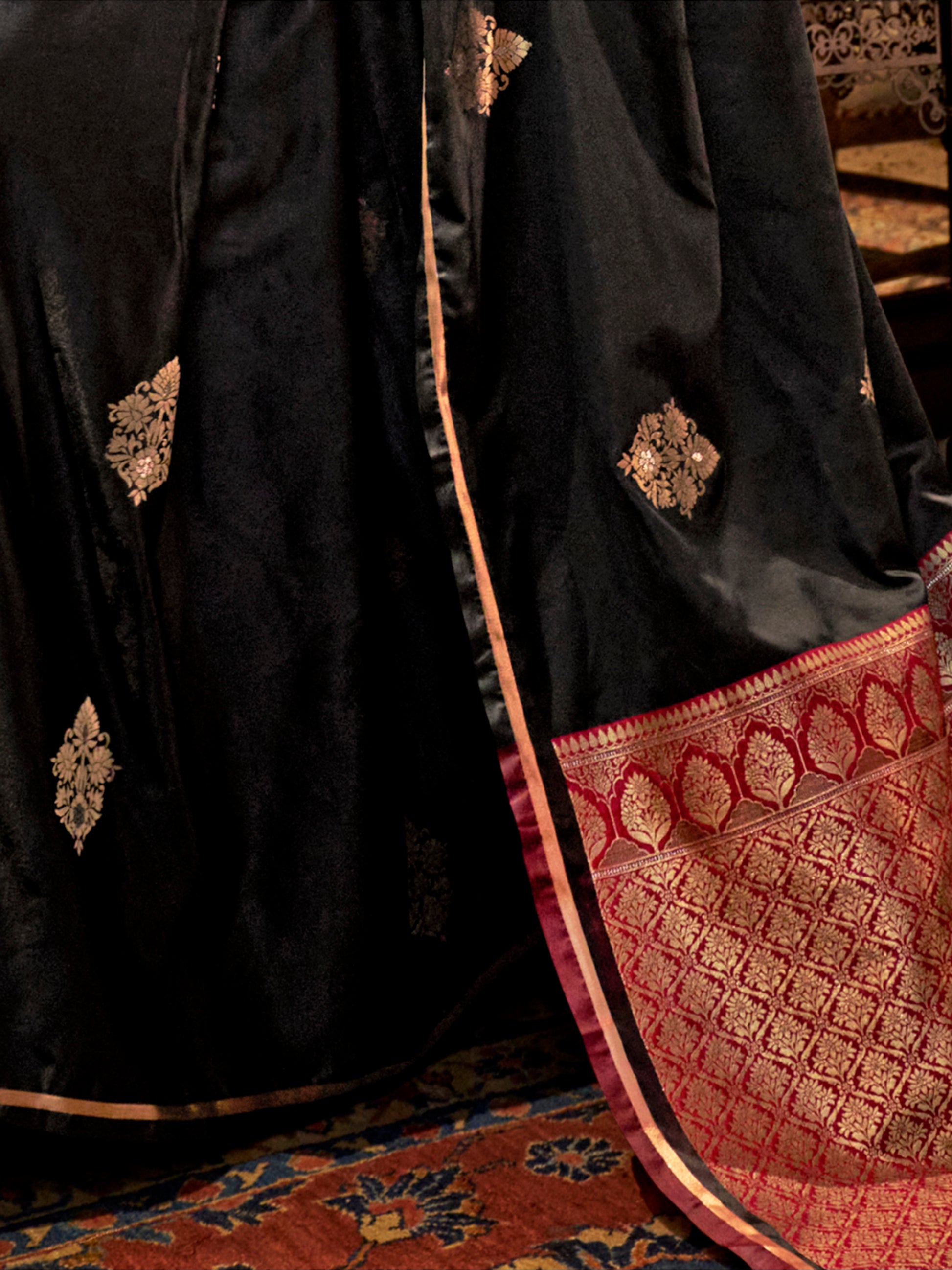 Ravishing Black Zari Weaving Satin Reception Wear Saree With Blouse