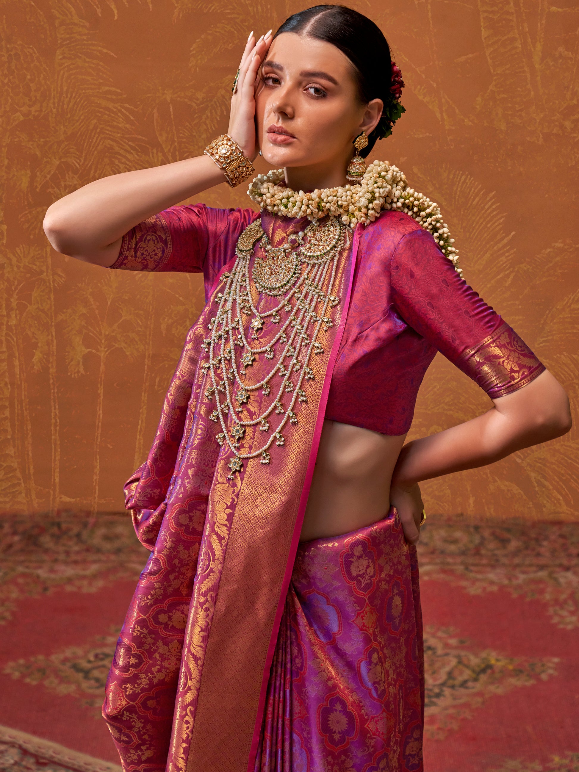 Captivating Purple Zari Weaving Silk Banarasi Saree With Blouse