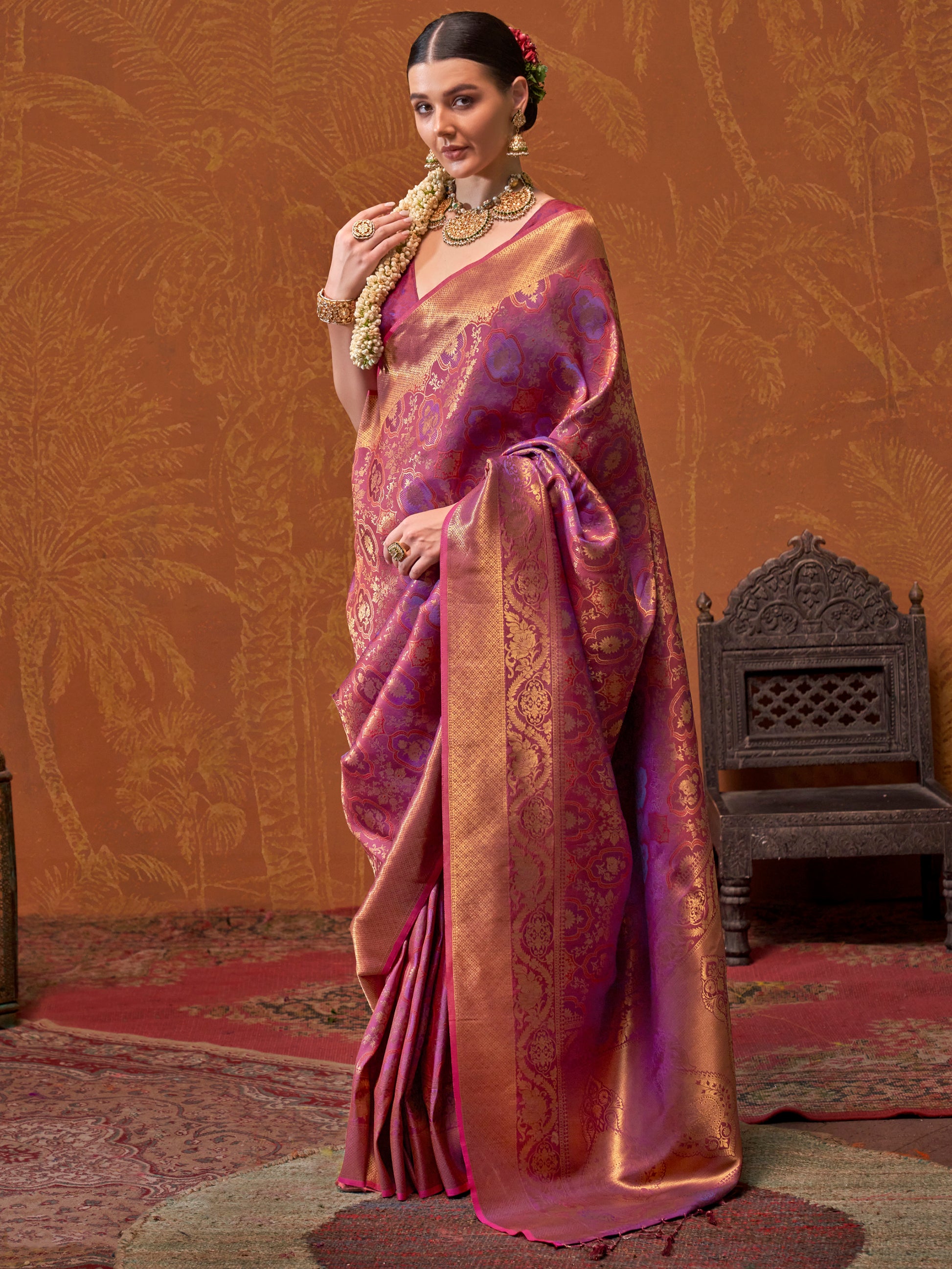 Captivating Purple Zari Weaving Silk Banarasi Saree With Blouse
