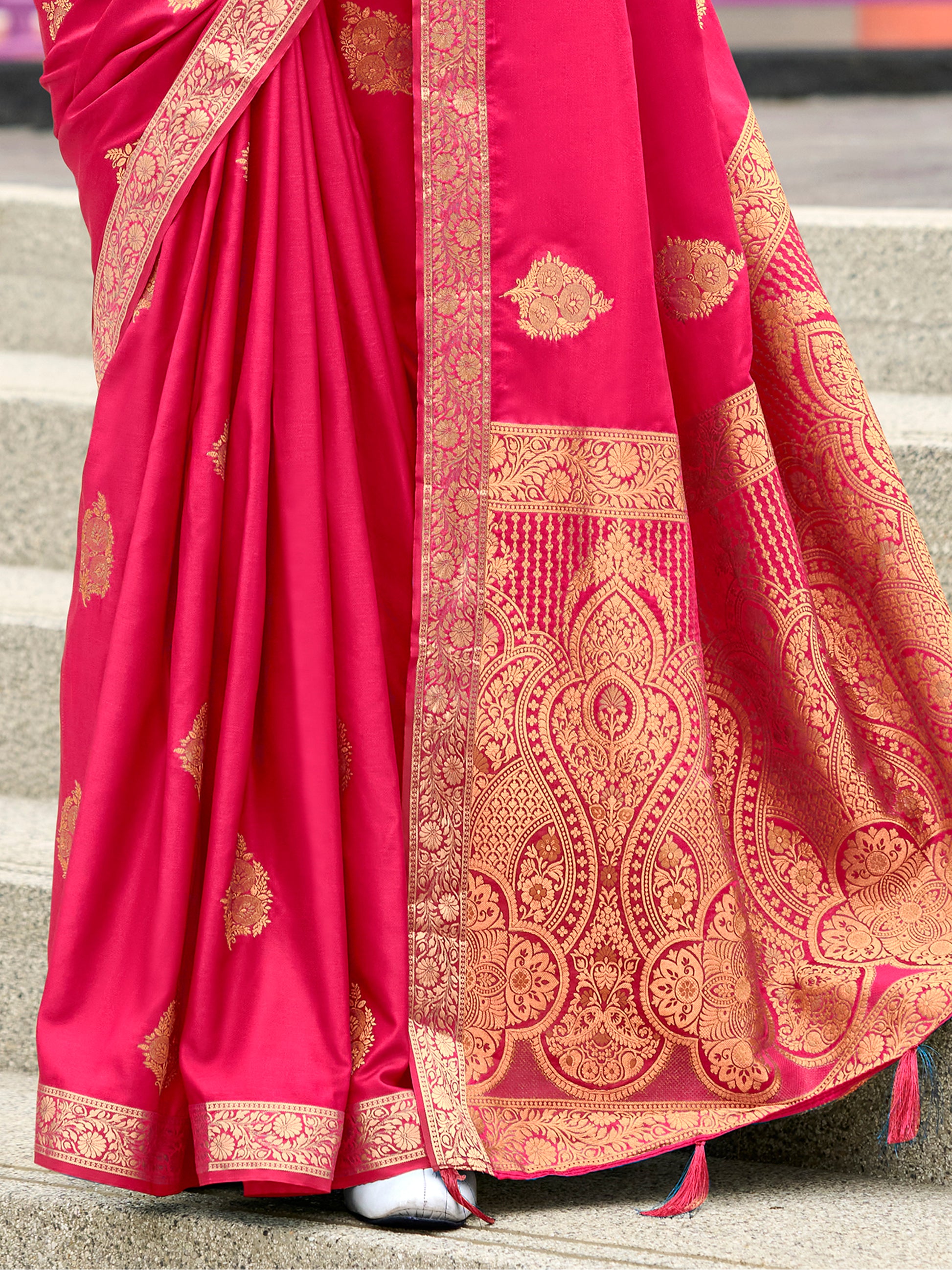 Enchanting Pink Zari Weaving Satin Traditional Saree With Blouse