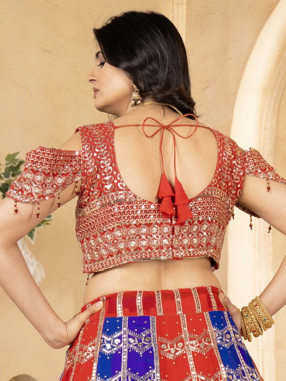 Amazing Red-Blue Sequins Georgette Festive Wear Lehenga Choli With Dupatta