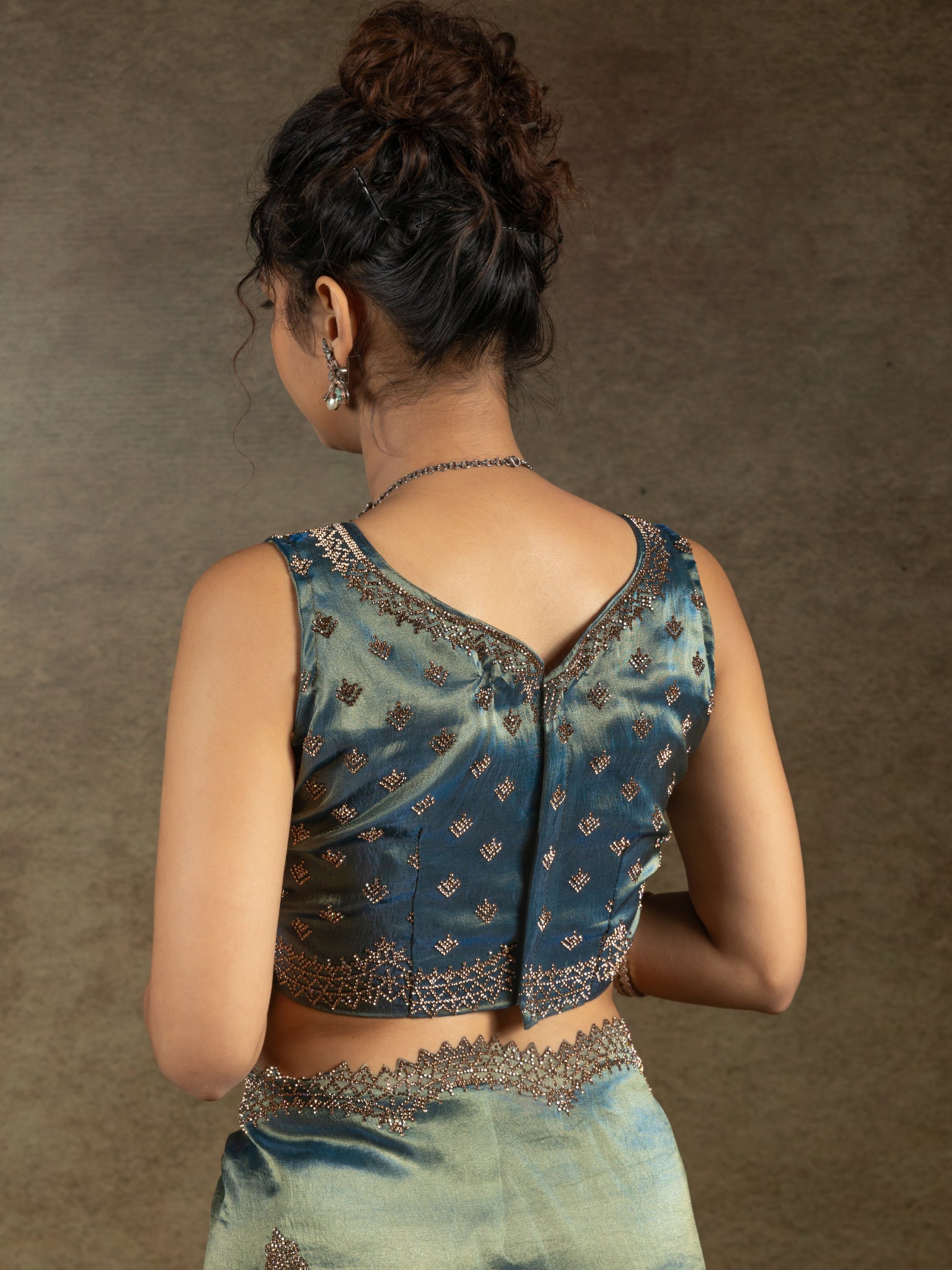 Stunning Blue Organza Party Wear Saree With Heavy Jarkan Work Blouse