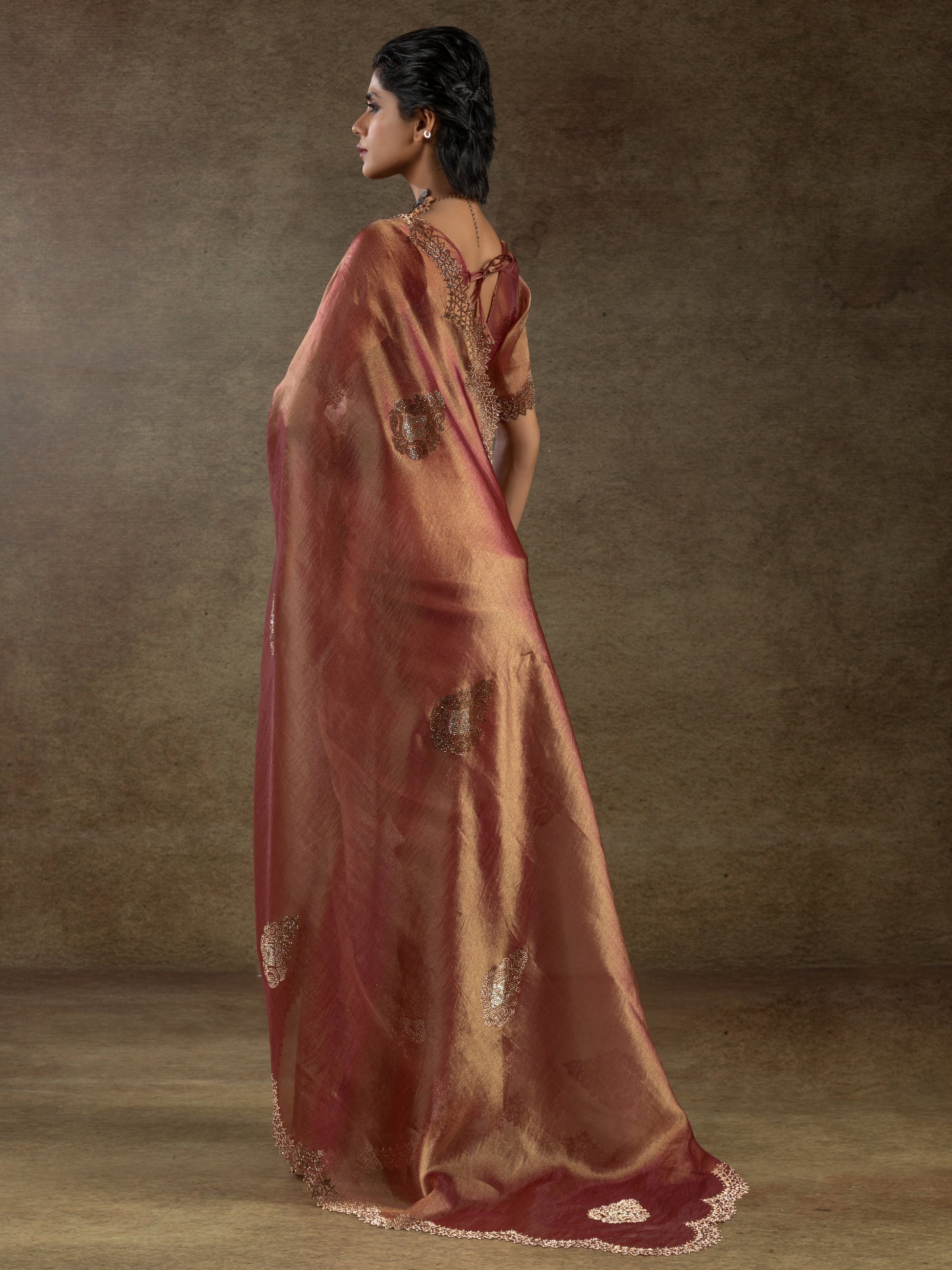 Gorgeous Orange Jarkan Work Organza Designer Saree With Blouse