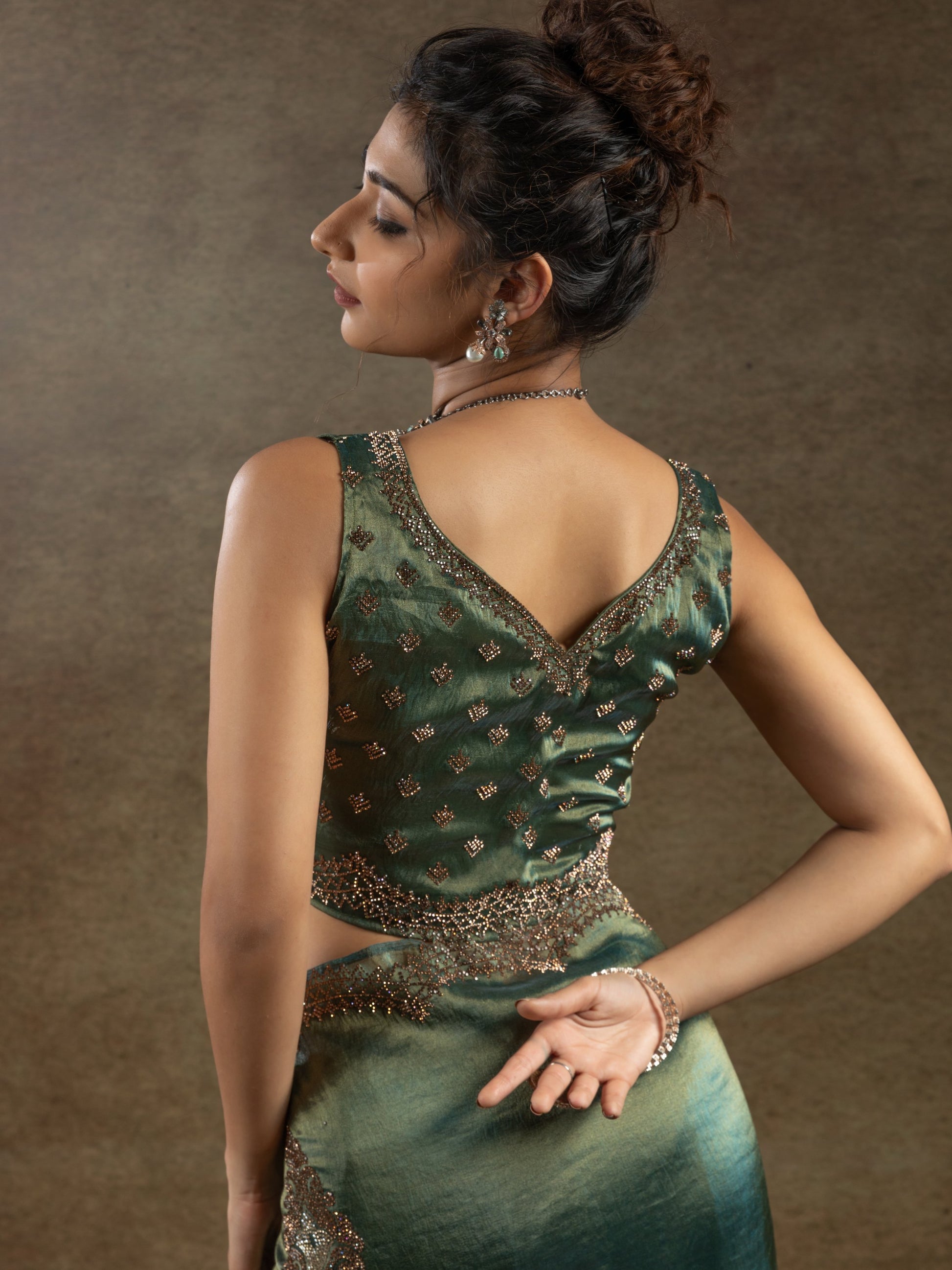 Fascinating Green Hand Work Organza Wedding Saree With Blouse